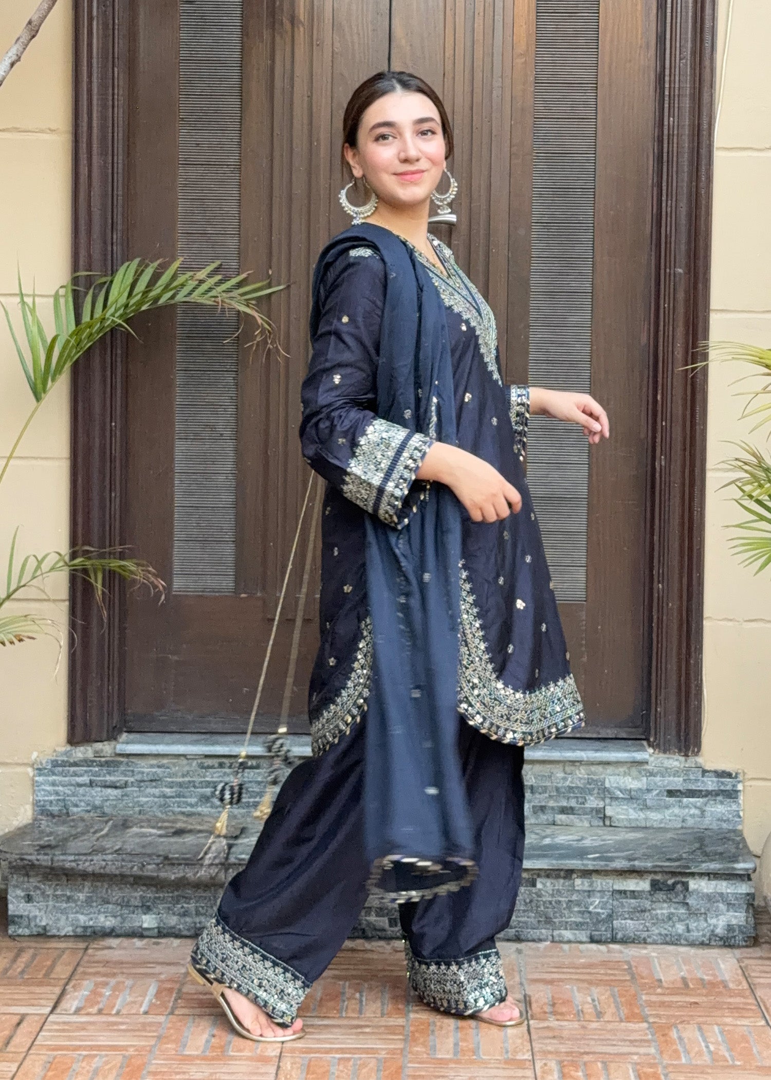 raw silk Kurta Set in Blue