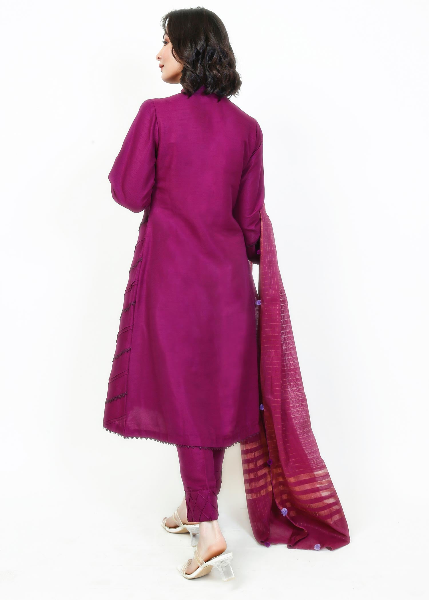 raw silk Short Frock in Magenta