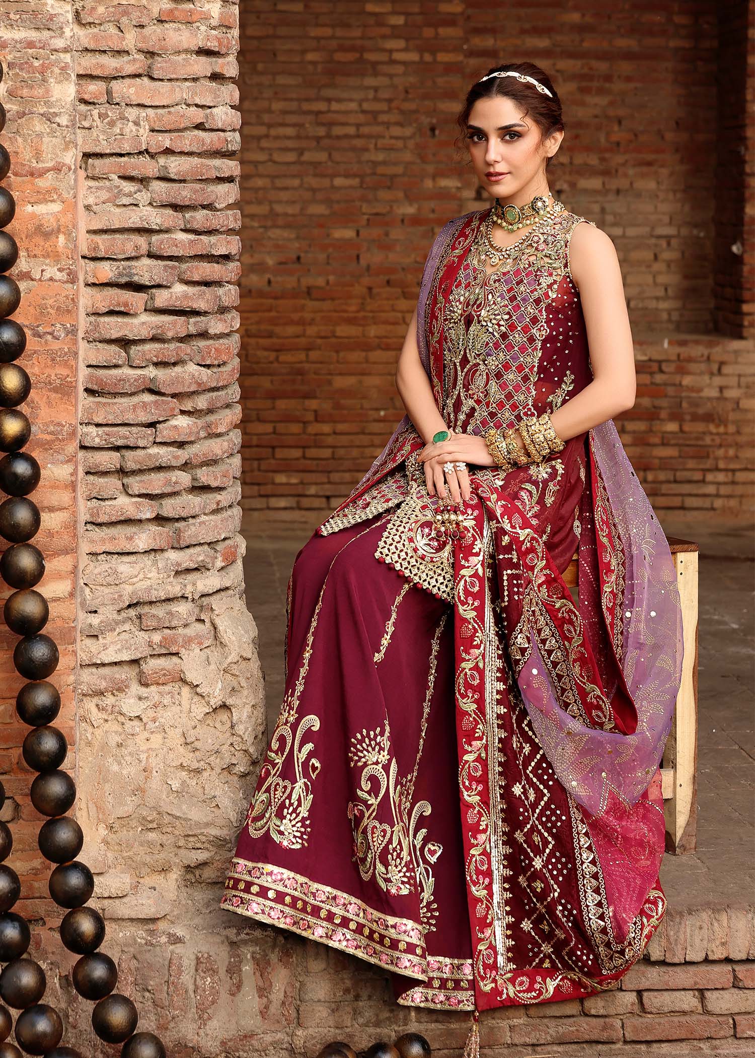 organza Unstitched in Wine