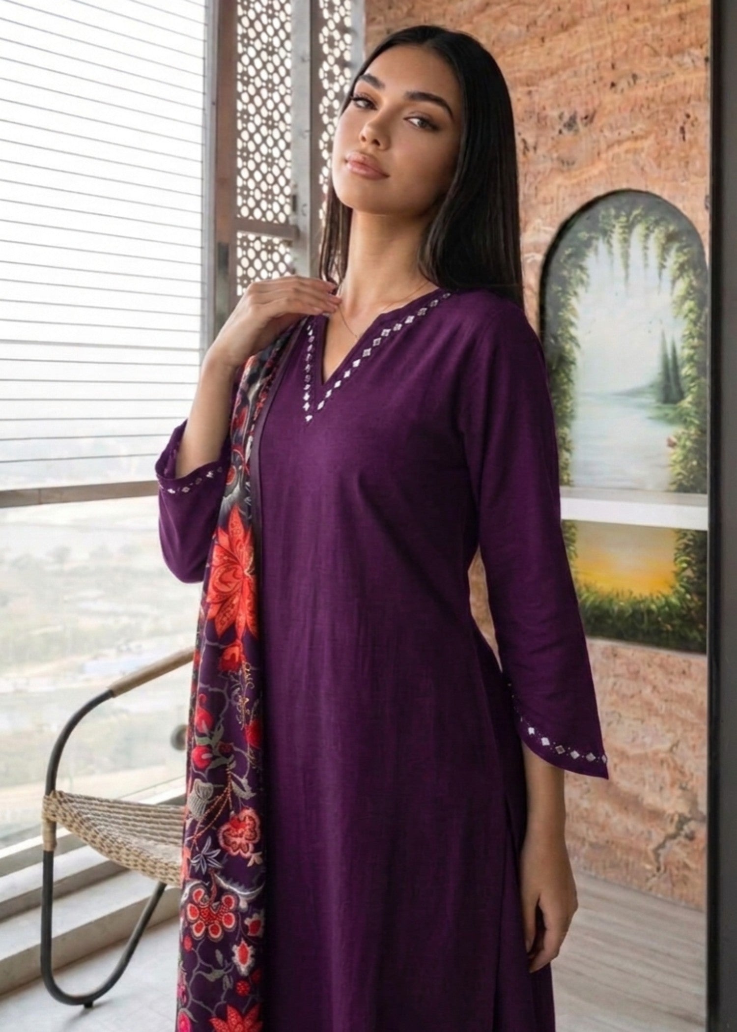 dhanak Kurta Set in Purple rain
