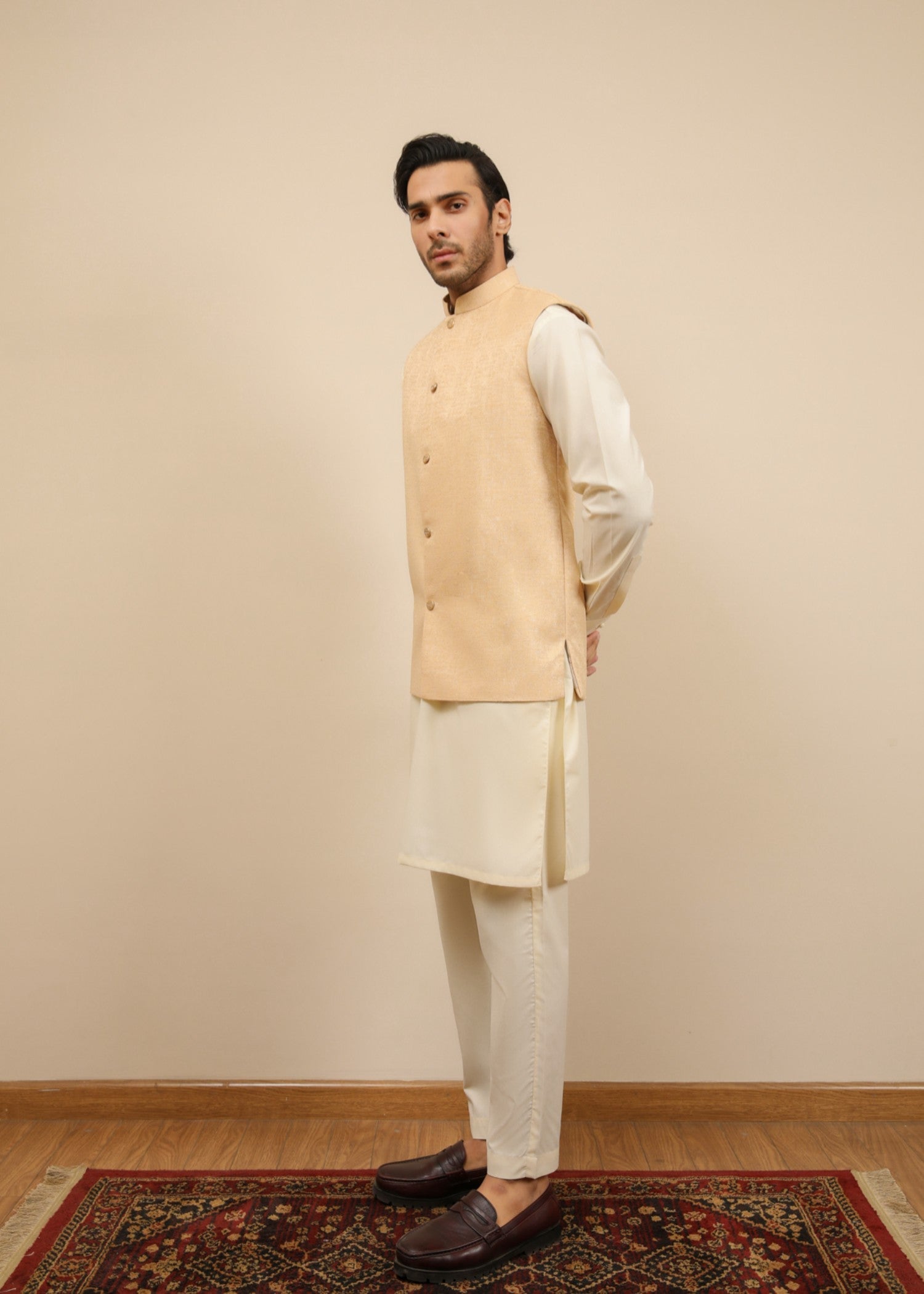jamawar Waistcoat in Ivory