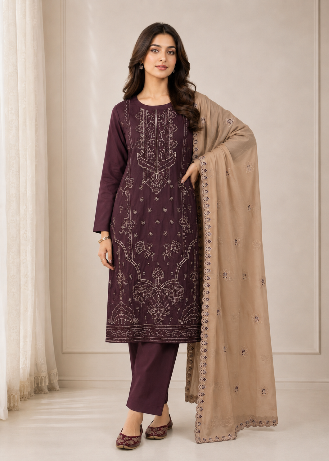 linen Kurta Set in Walnut brown
