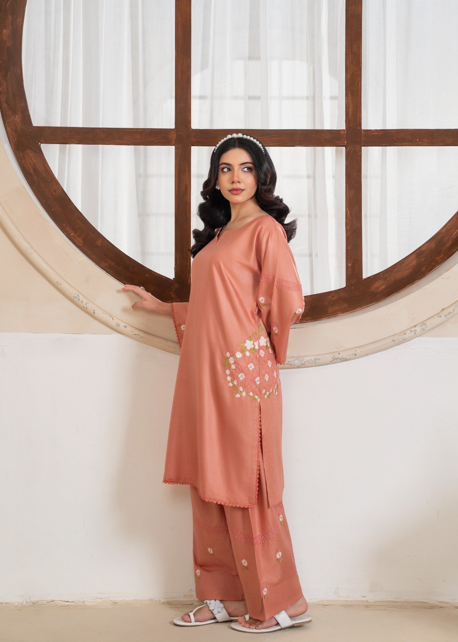 linen Kurta Set in Melon pink
