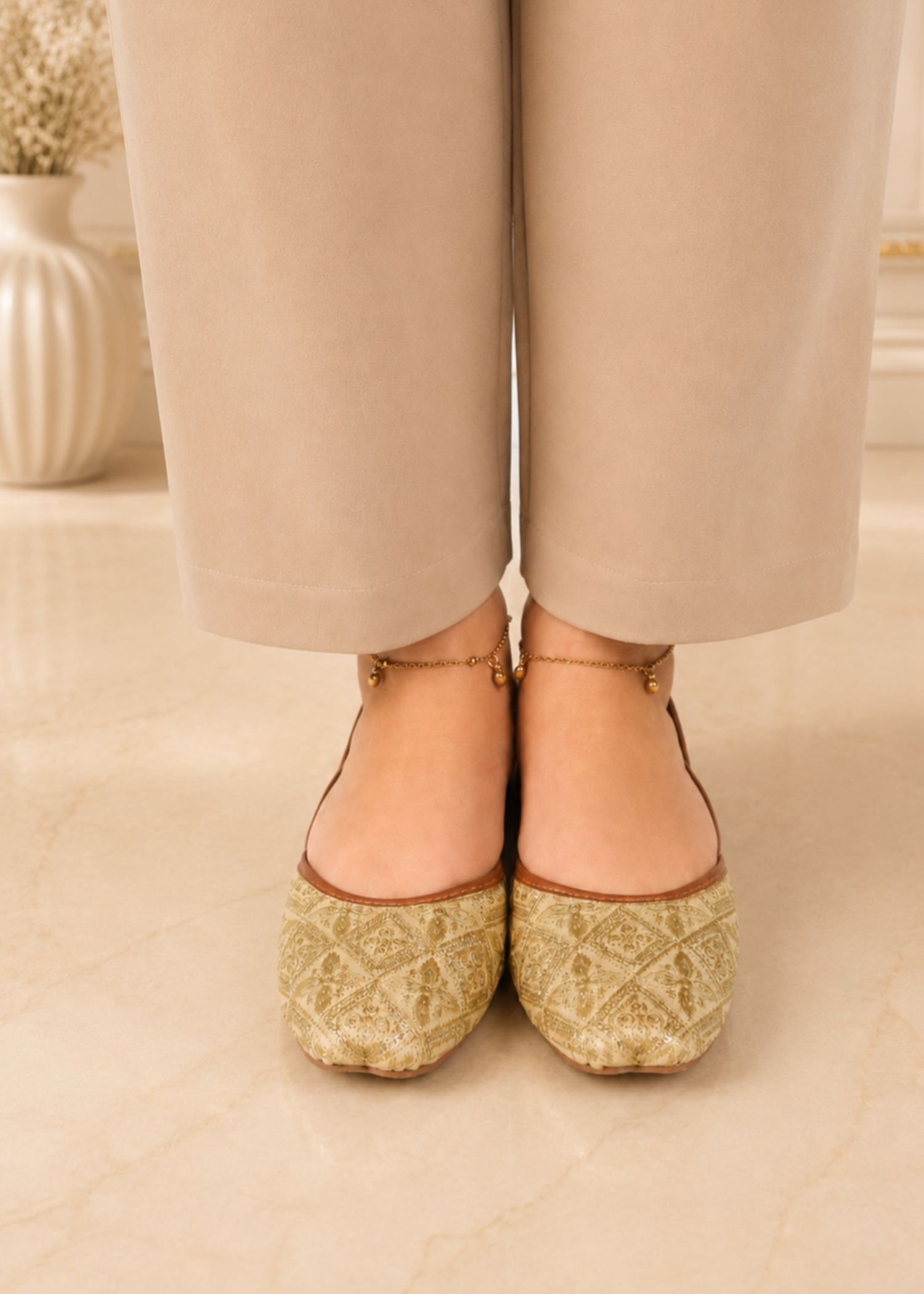 Khussa in Gold by - High Quality Women Khussa WNP2755