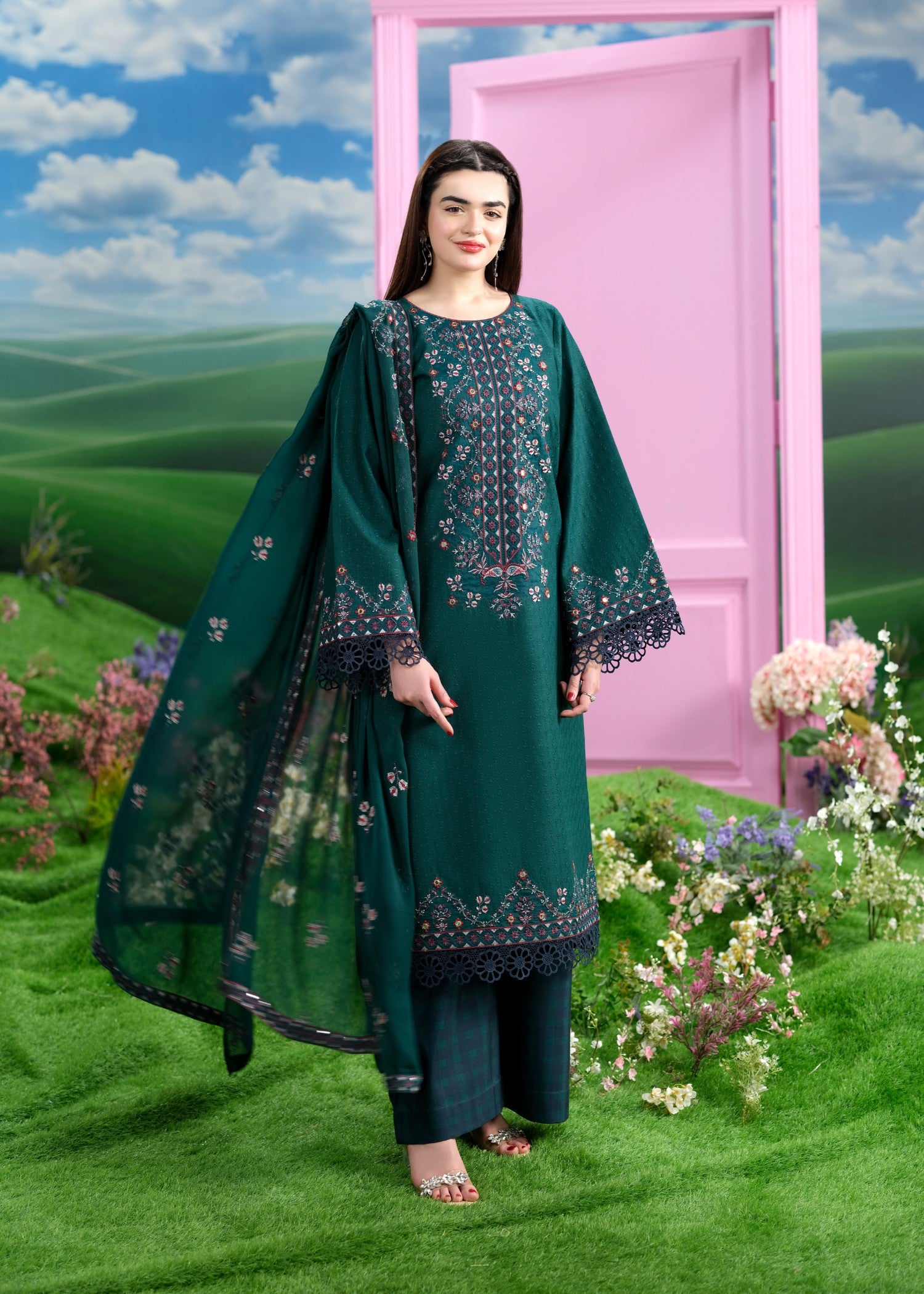 chikankari cotton Kurta Set in Teal