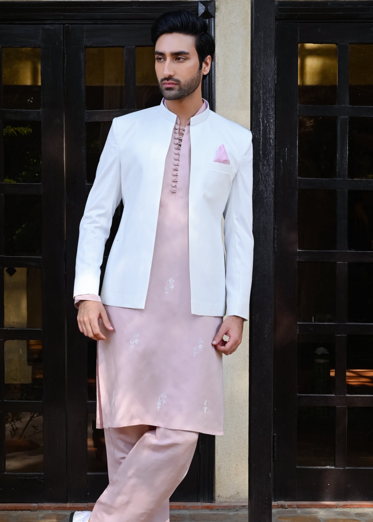 banarasi brocade Prince Coat in White