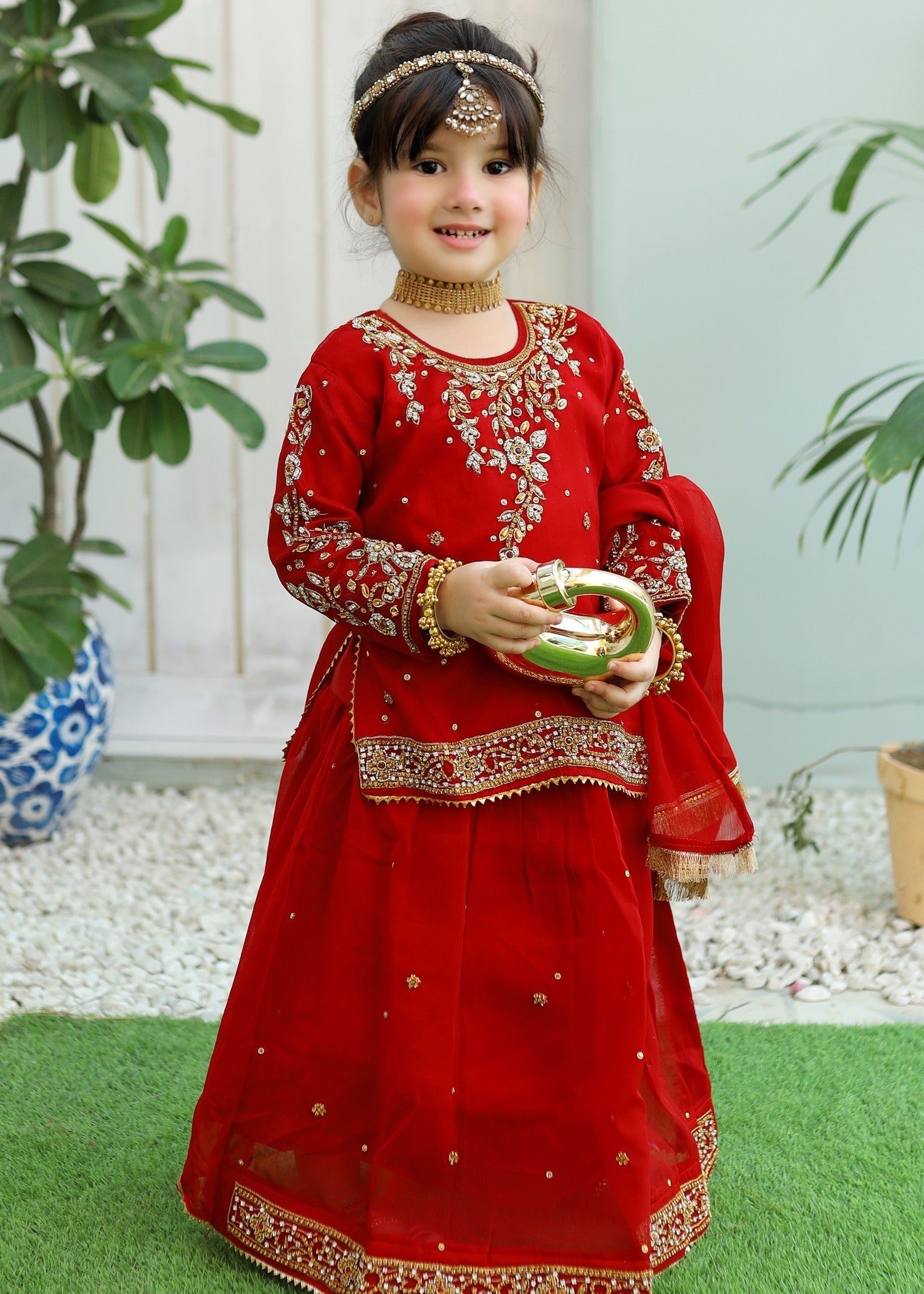 chiffon Lehenga in Venetian red