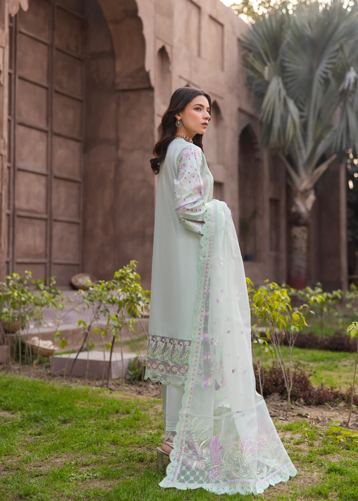 lawn Kurta Set in Tea green