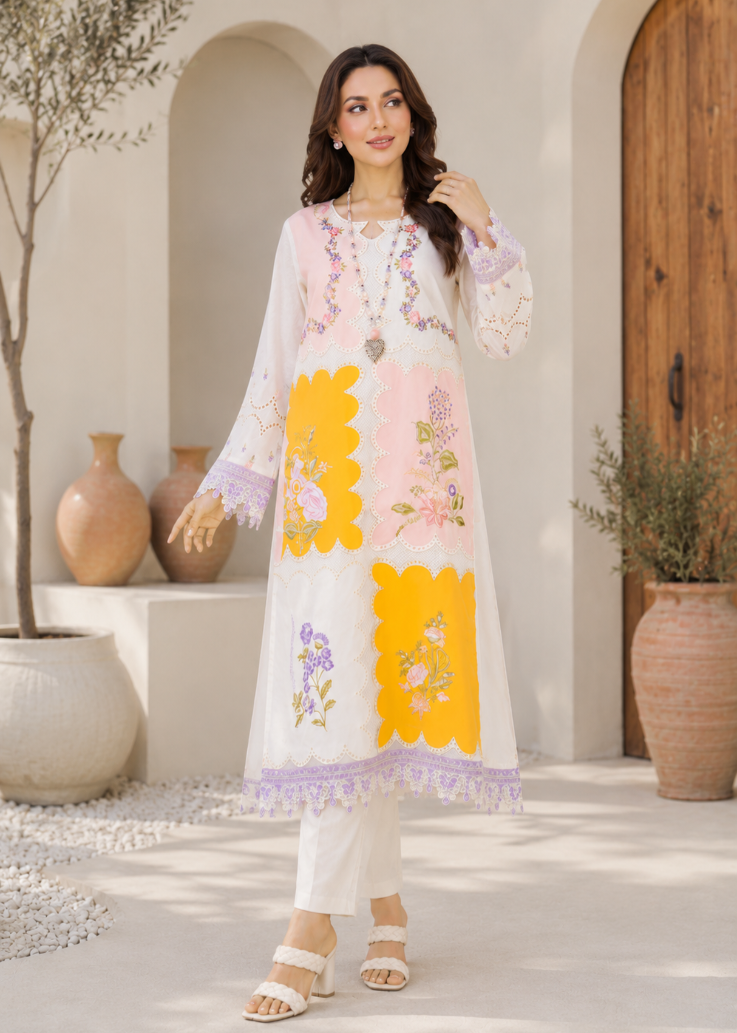 linen Kurta Set in Multi