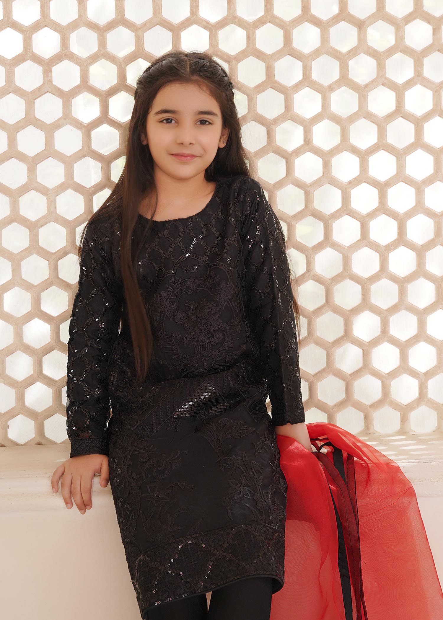 organza Kurta Set in Jet black