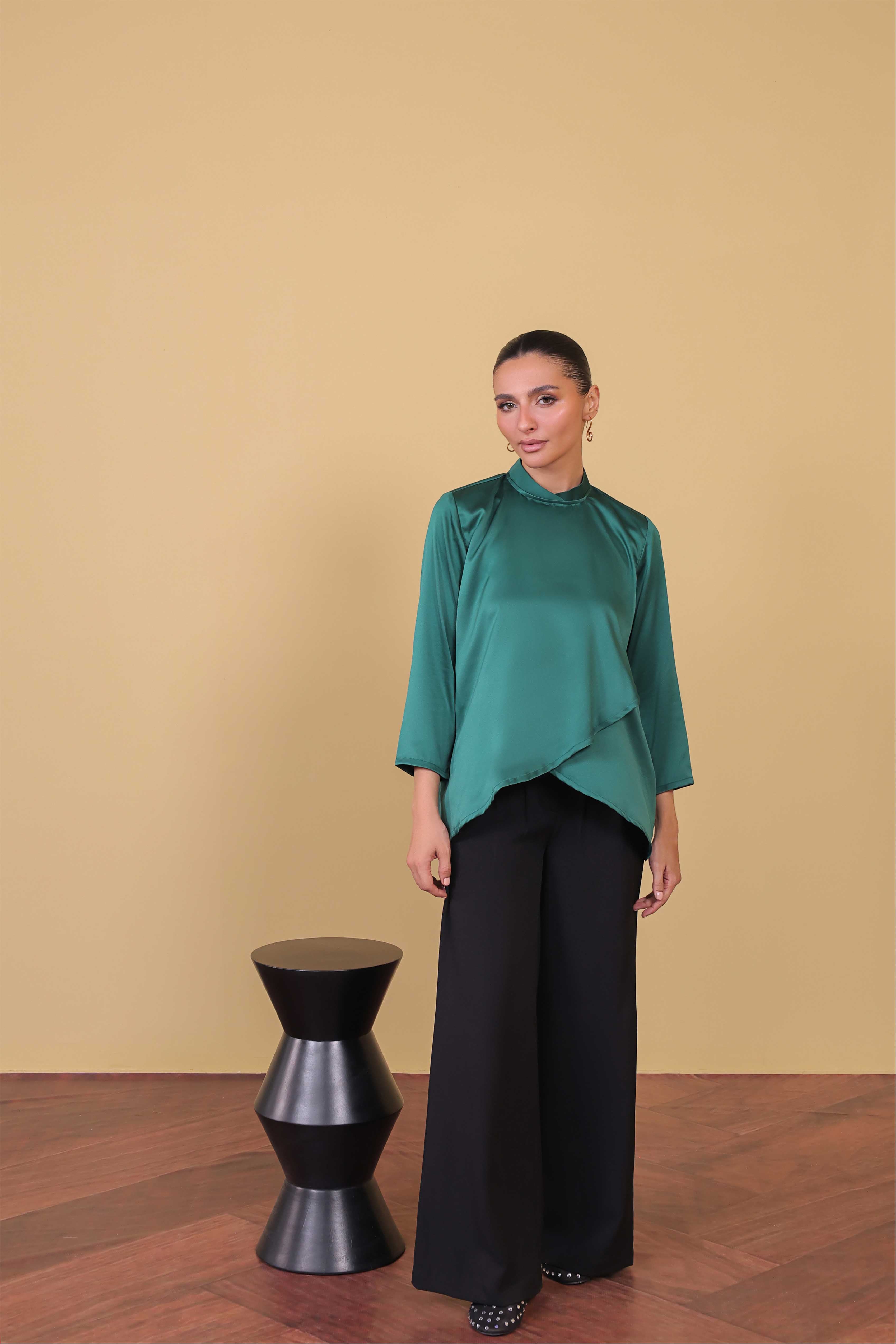 satin polyester Top in Teal