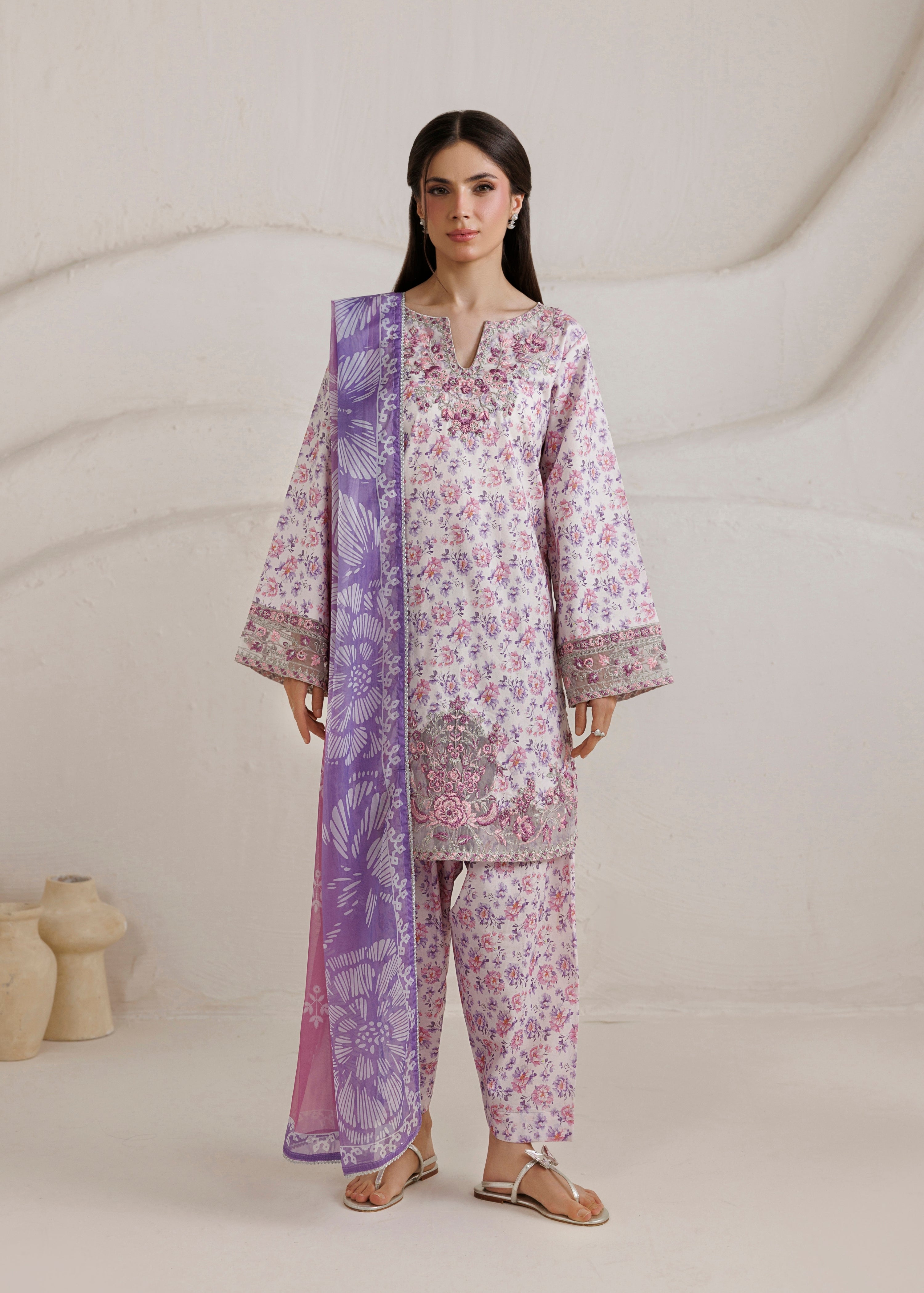 cotton Kurta Set in Lilac