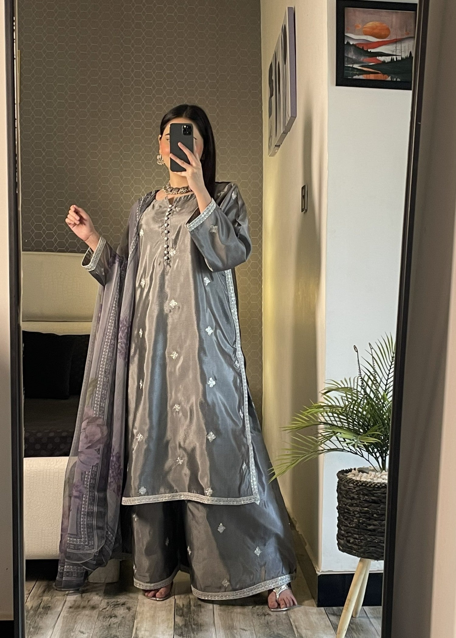 silk Sharara in Silver