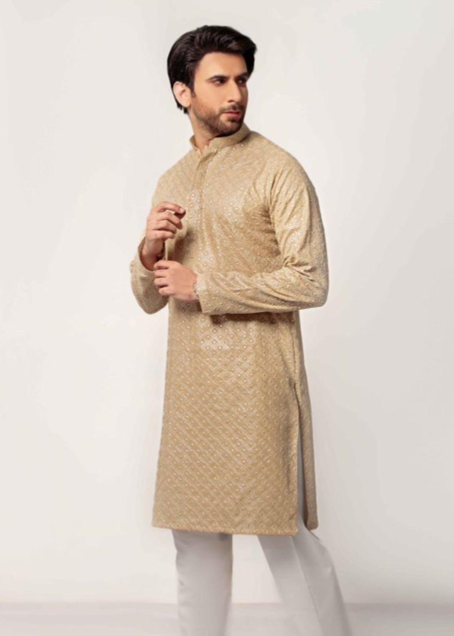 chikankari cotton Kurta in Marigold