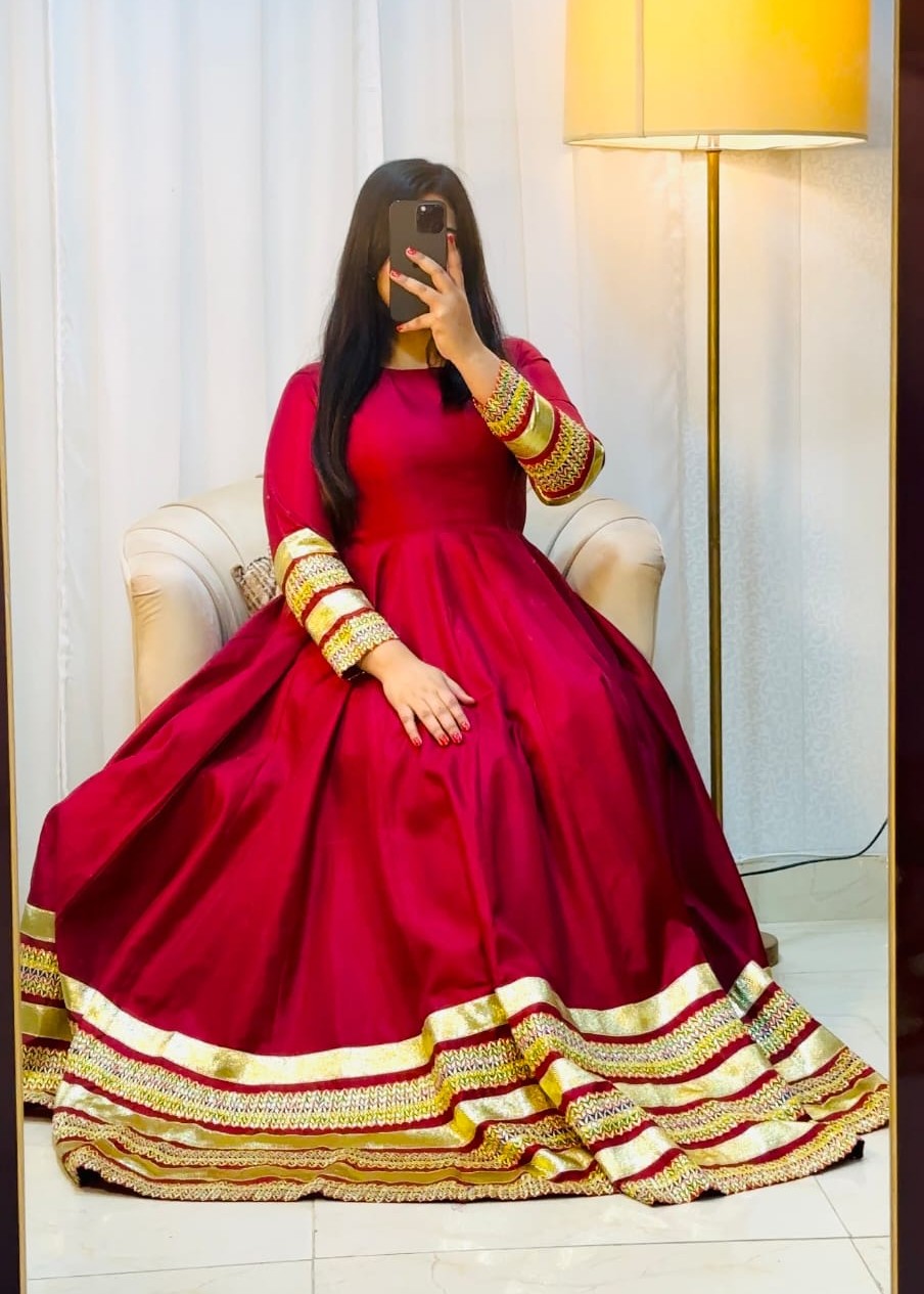 satin silk Anarkali in Maroon