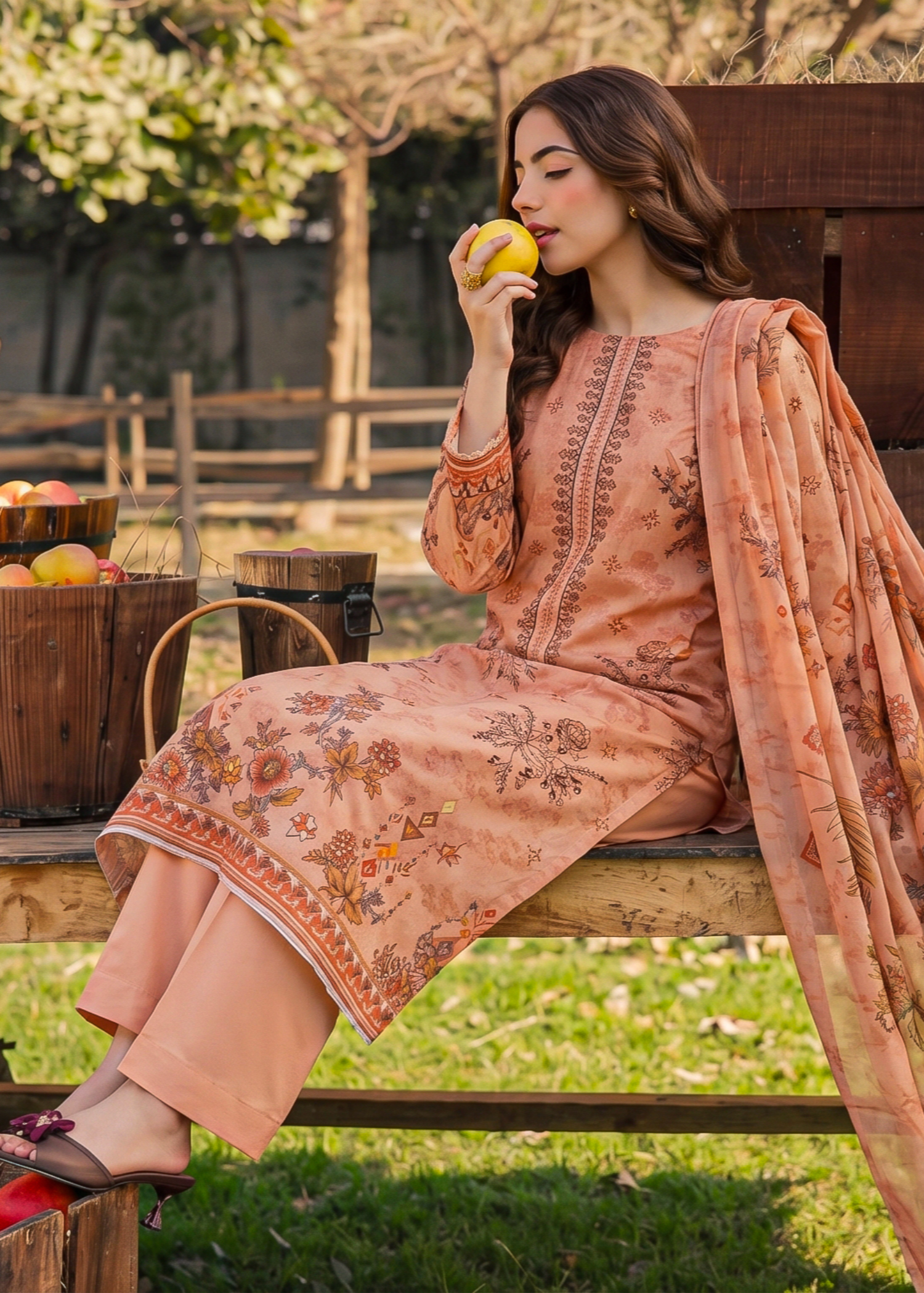 karandi Unstitched in Peach pink