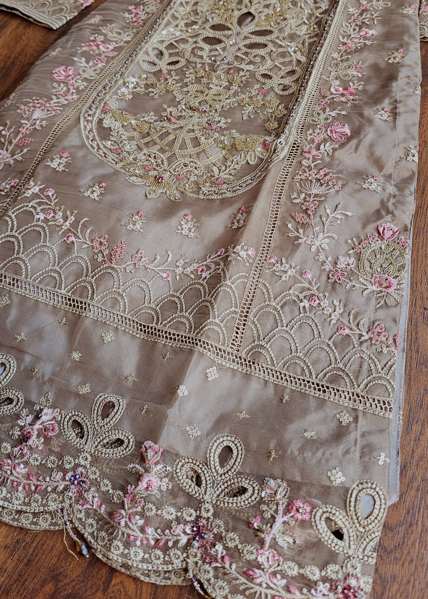 net Kurta Set in Earth brown