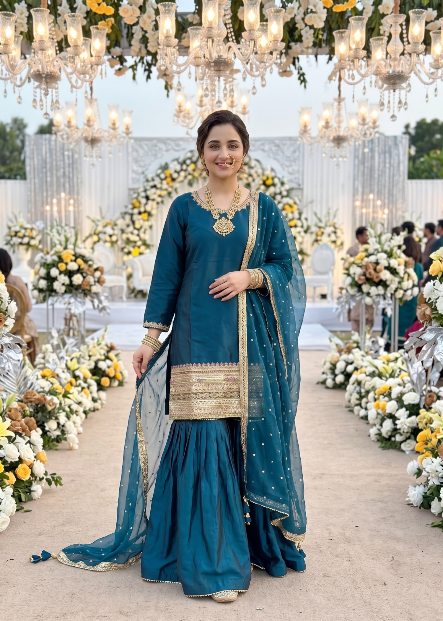 kattan silk Gharara in Teal