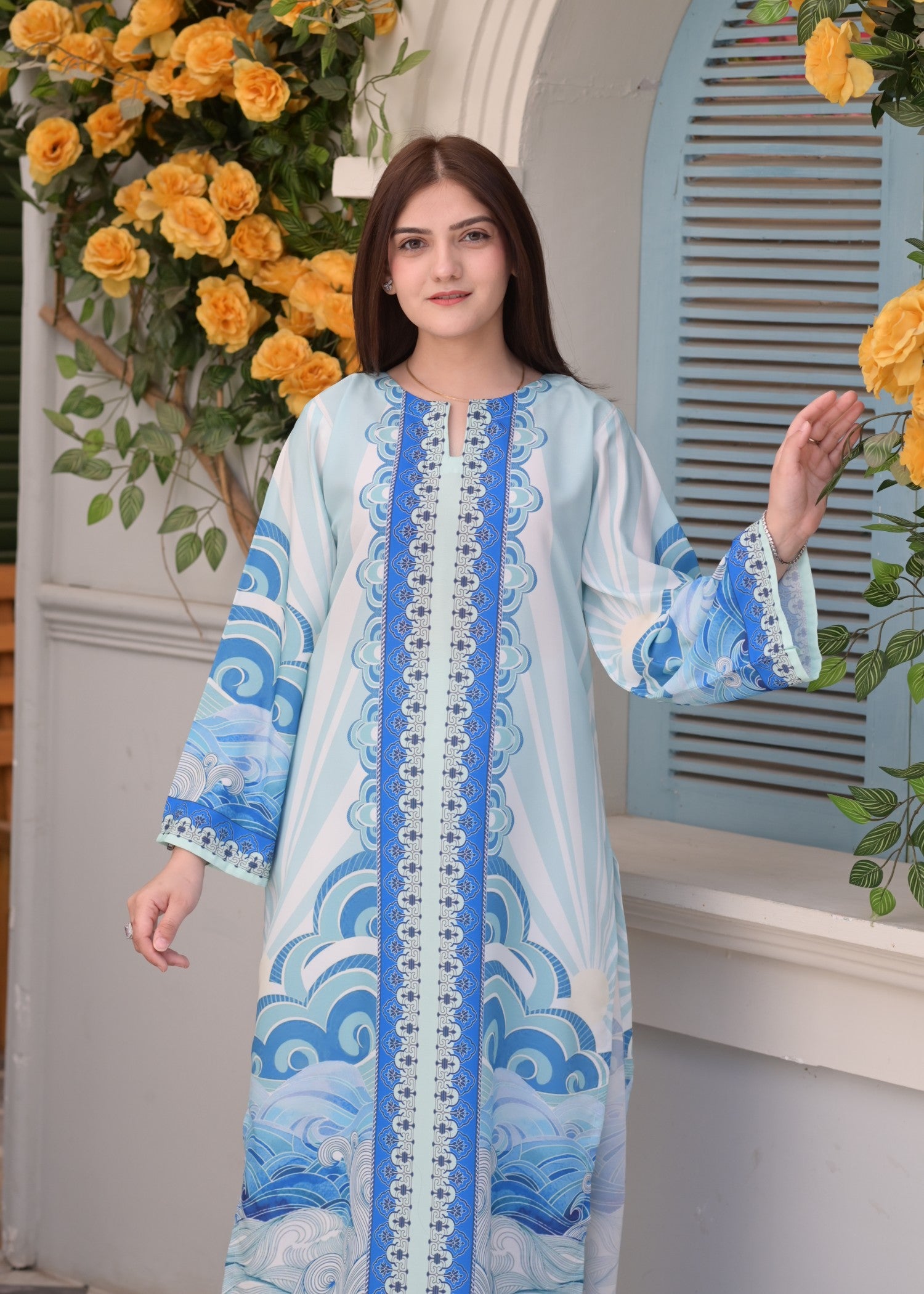 poly lawn Kurta Set in Electric blue
