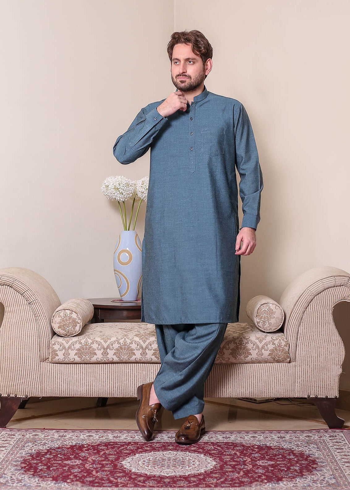wool viscose Shalwar Kameez in Blue