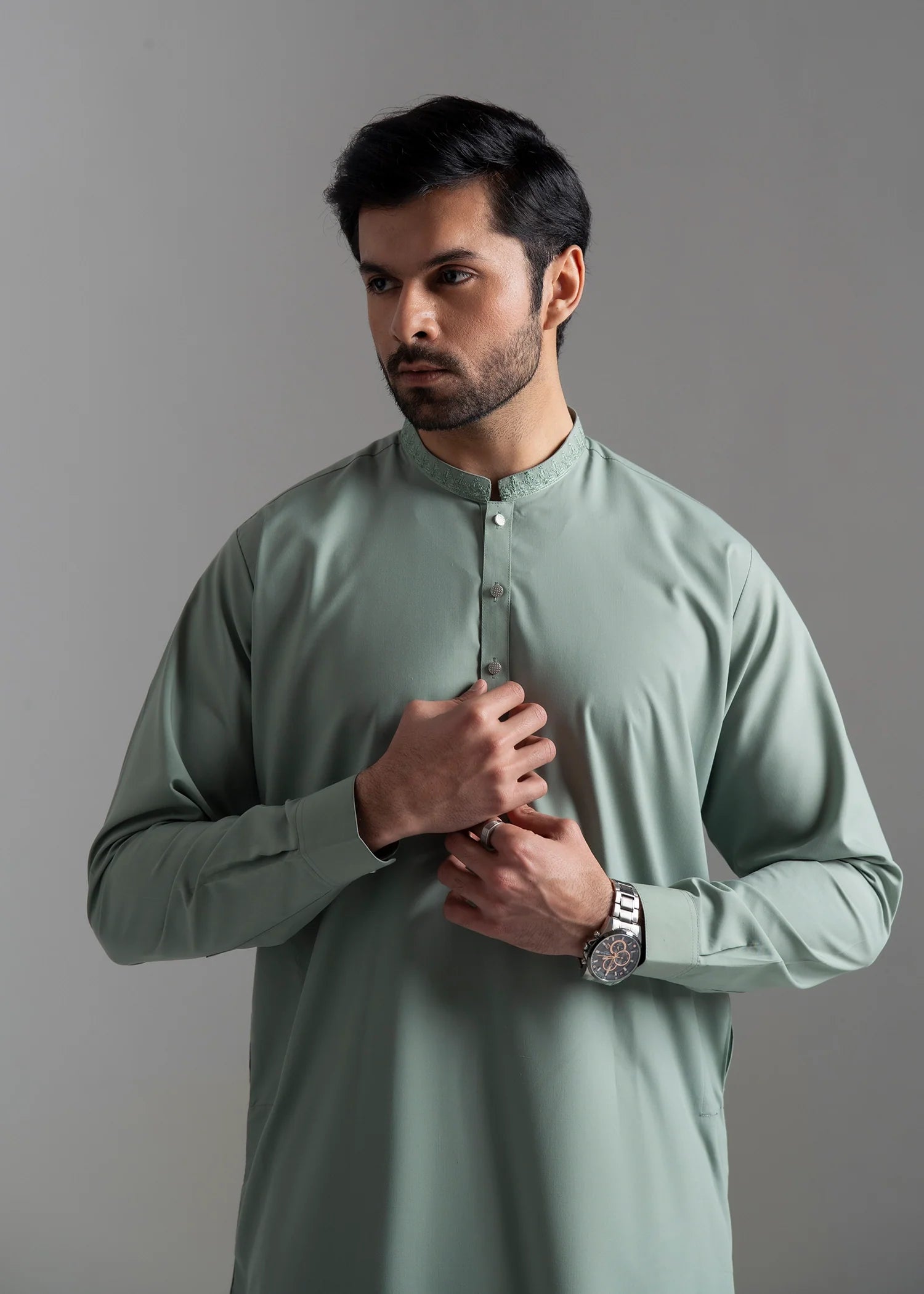 wash & wear Shalwar Kameez in Moss green by Black Pearl
