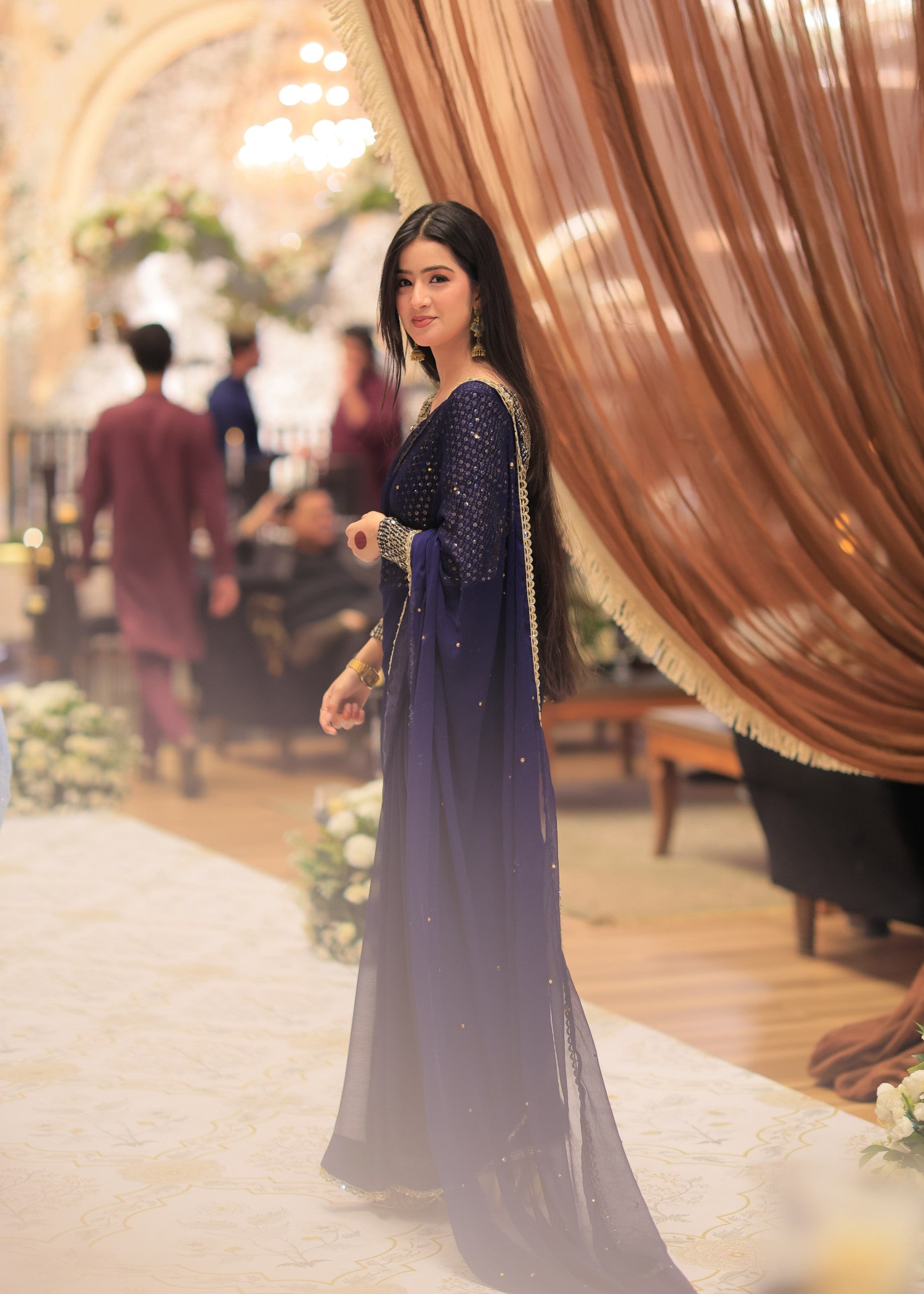 raw silk Saree in Navy blue