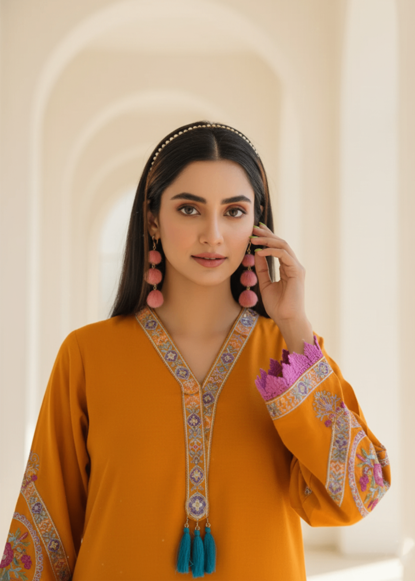 karandi Unstitched in Mustard