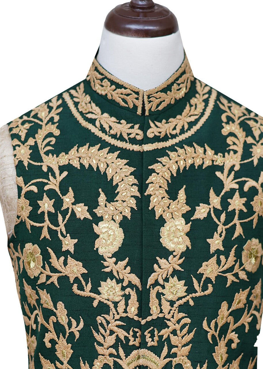 raw silk Waistcoat in Green