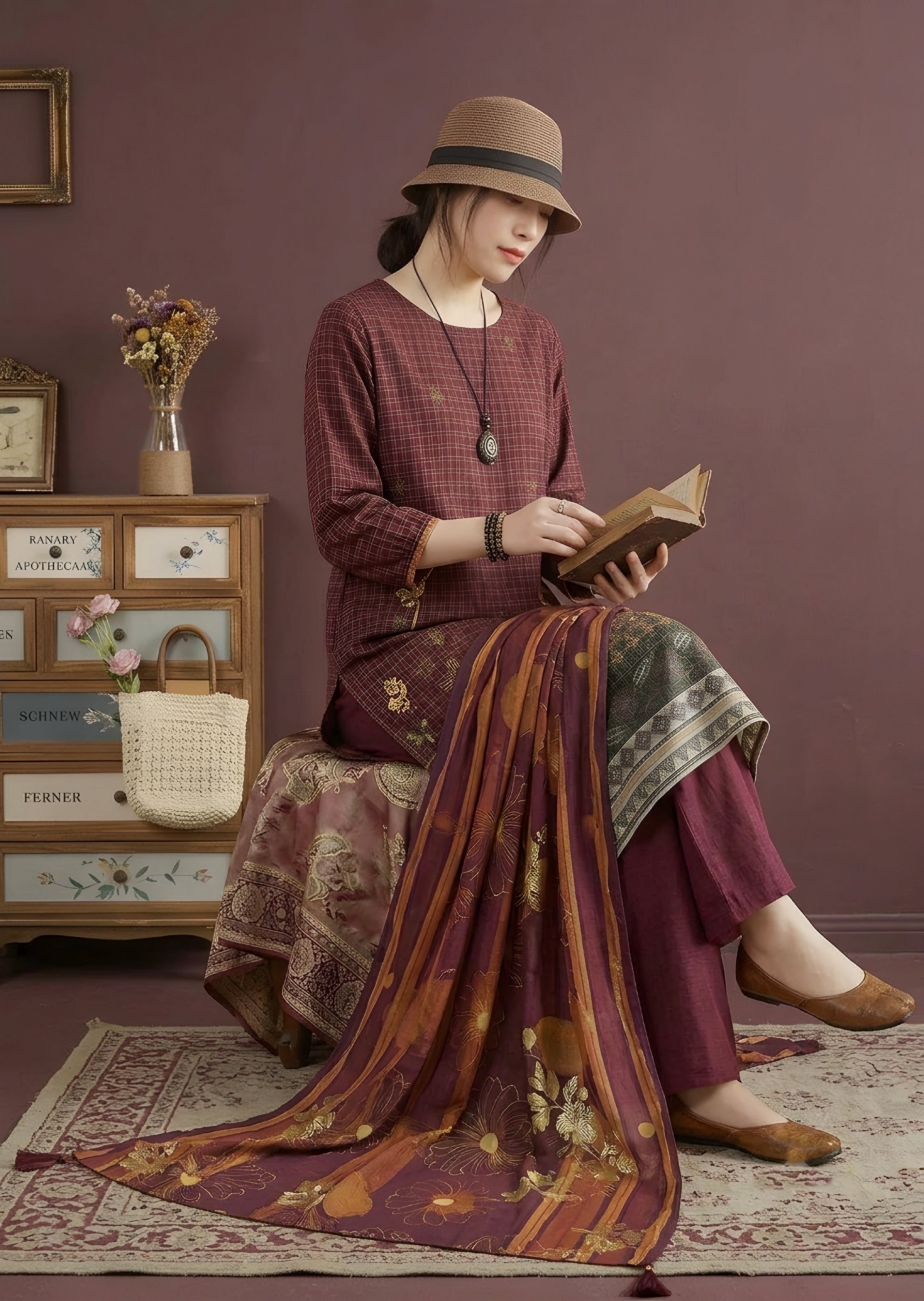 khaddar Unstitched in Blood red