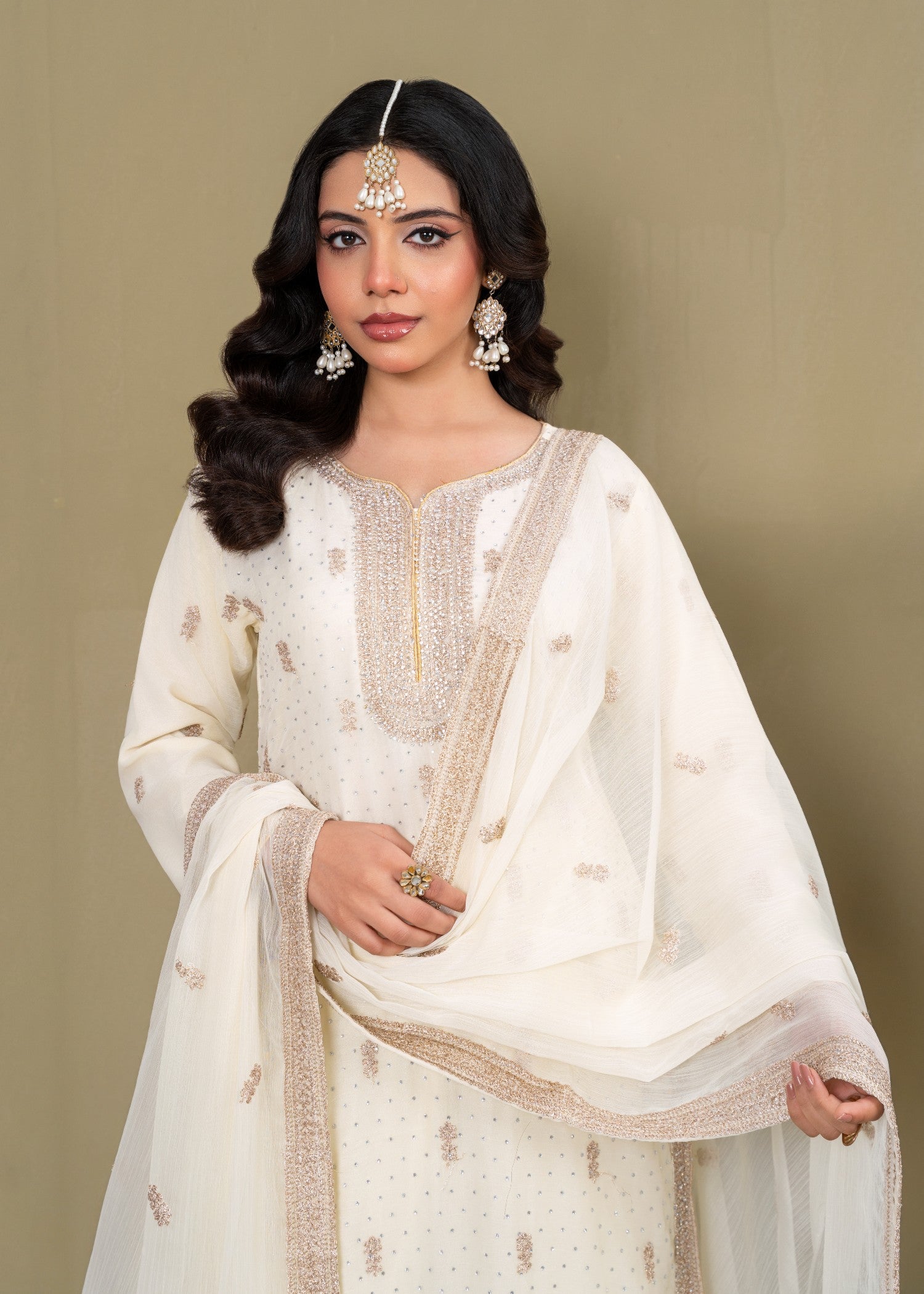 chiffon Gharara in Cream