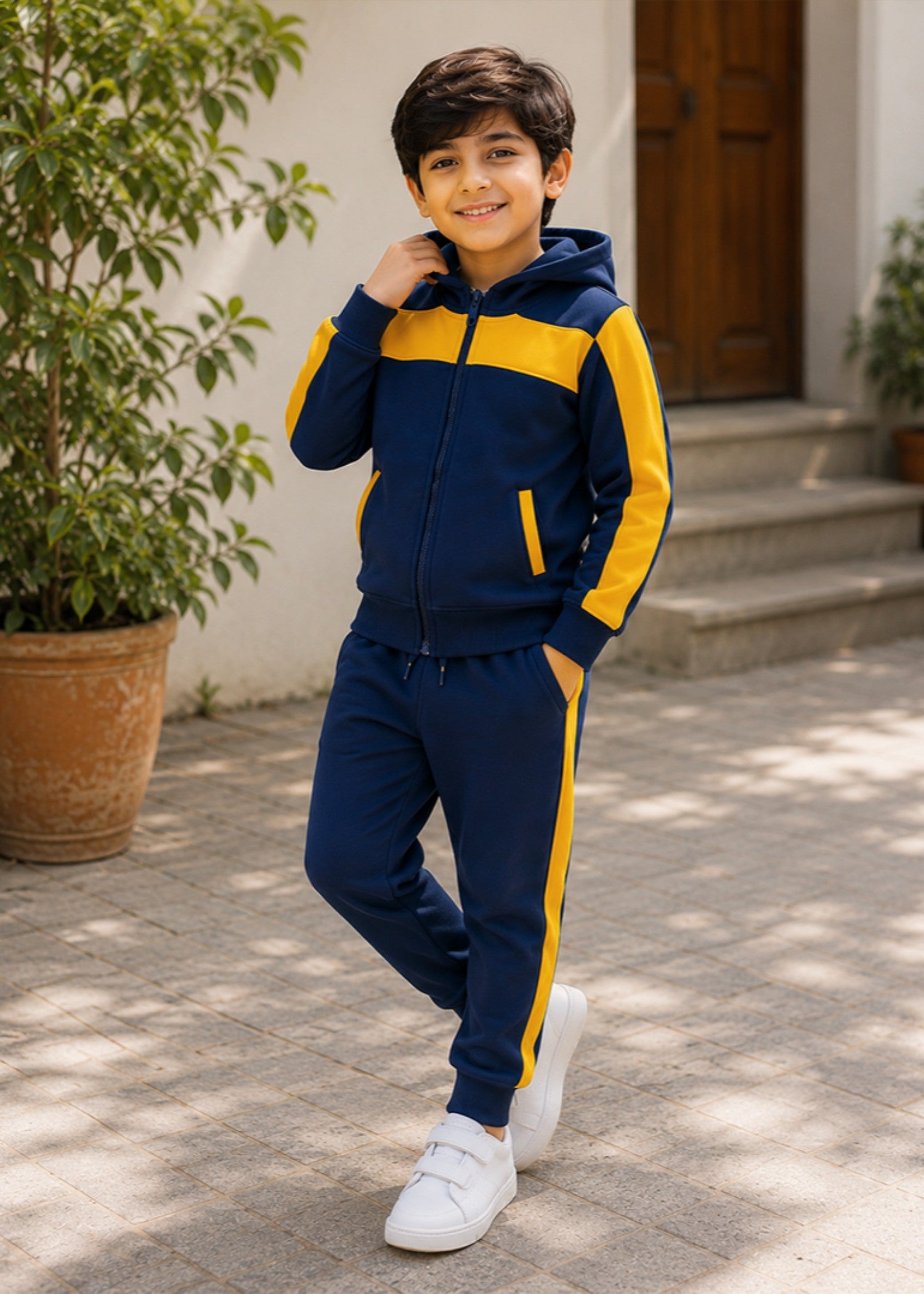 fleece Tracksuit in Yellow, blue