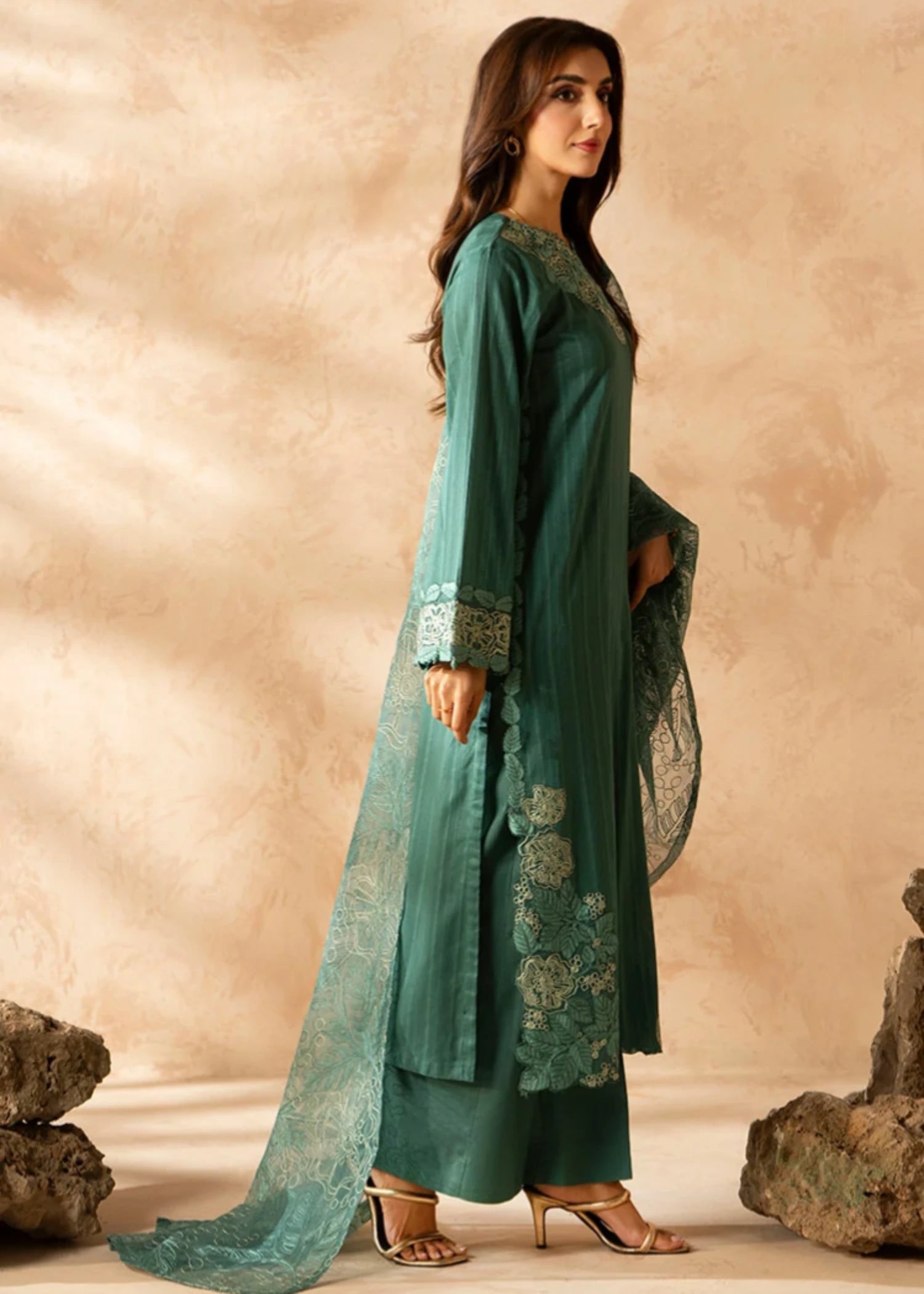 blended linen Kurta Set in Sea green