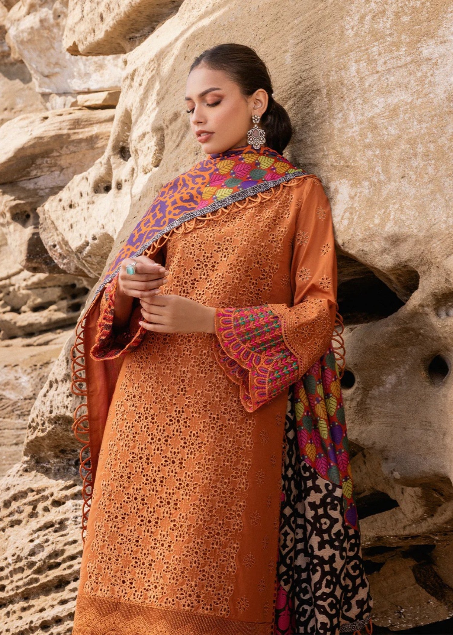 chikankari cotton Kurta Set in Brown