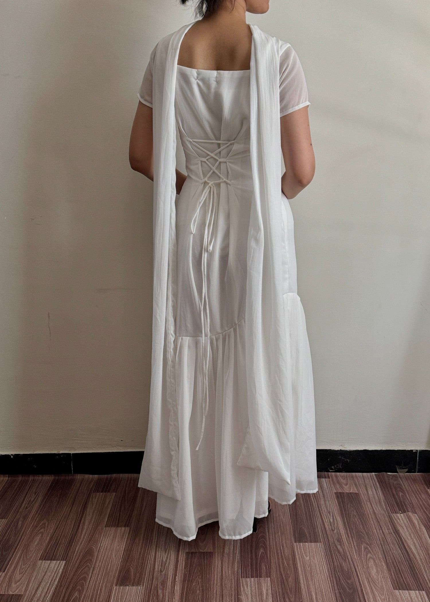 crinkle chiffon Maxi in White