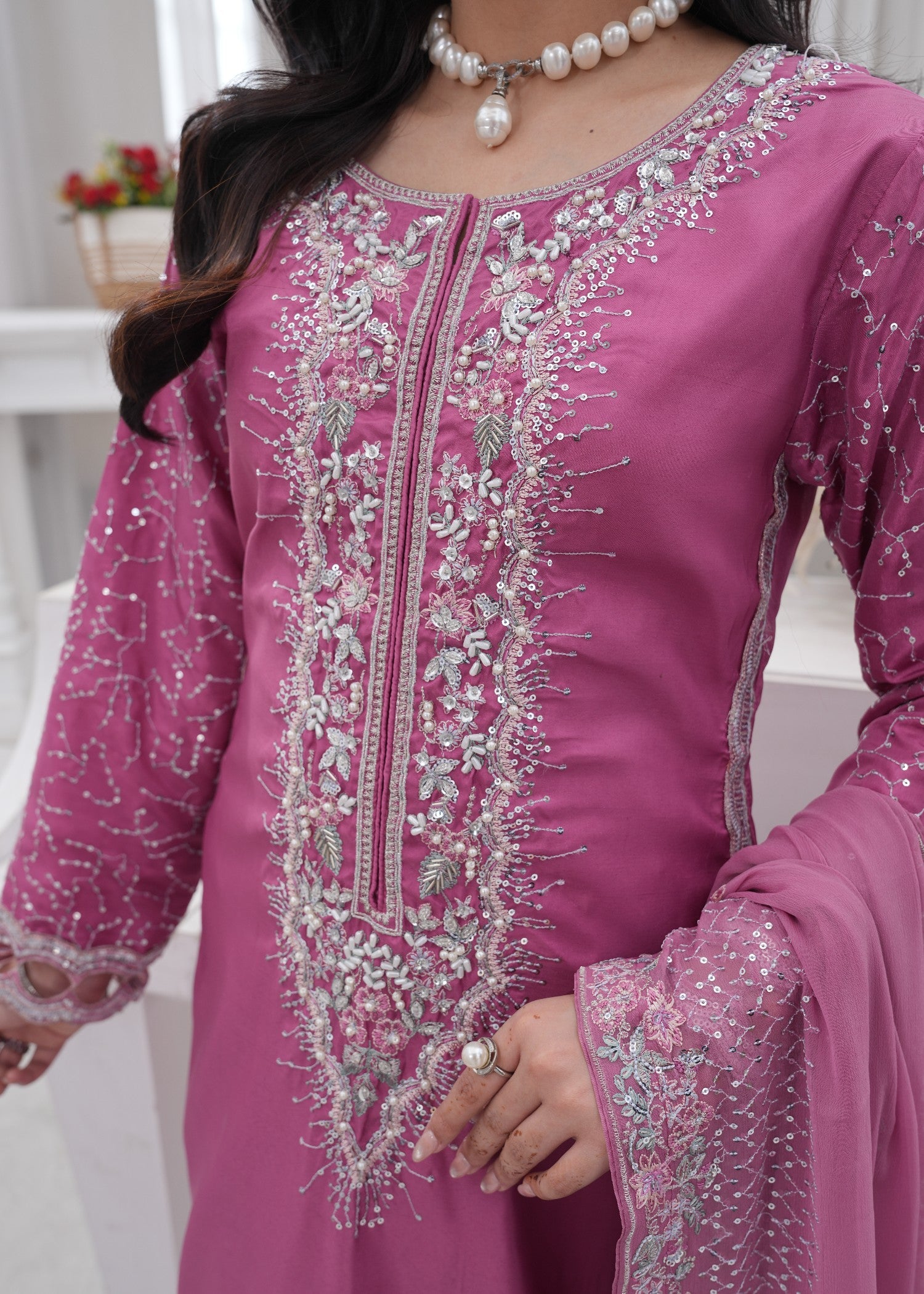 kattan silk Kurta Set in Bubblegum pink