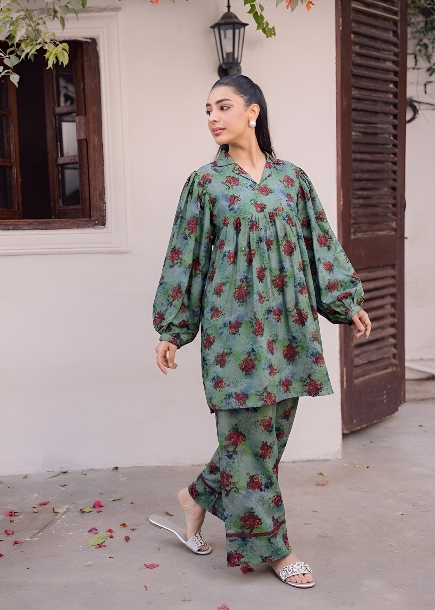 dhanak Short Frock in Sage green