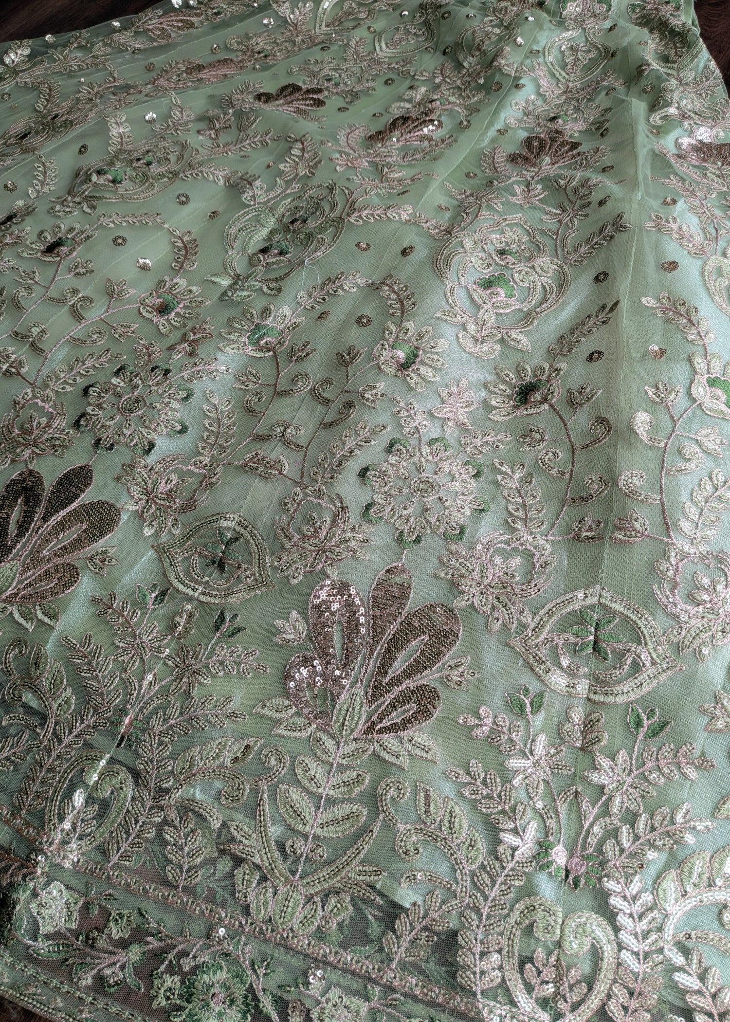 net Lehenga in Pistachio green