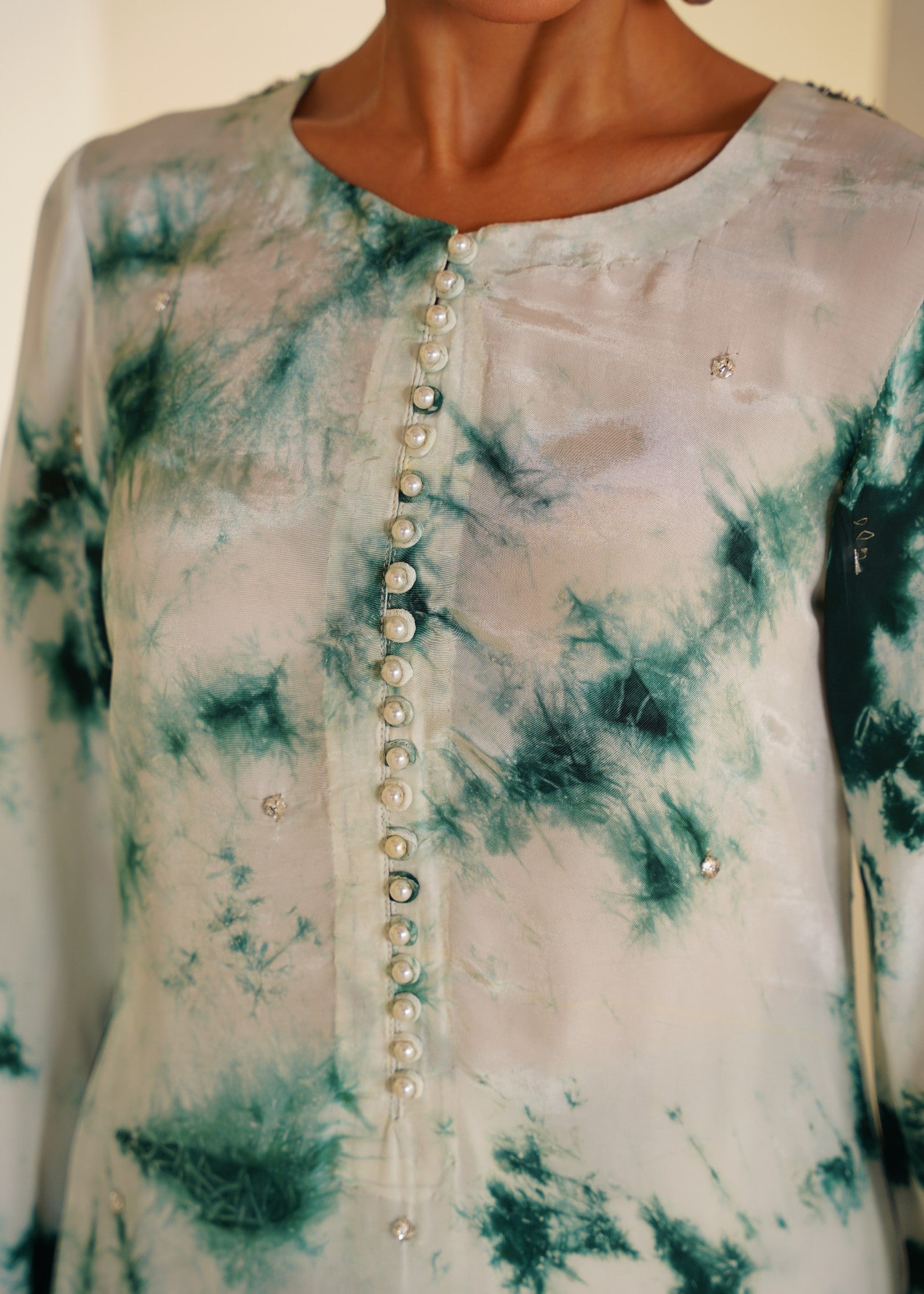 tussar silk Co Ord Sets in Dark green, white