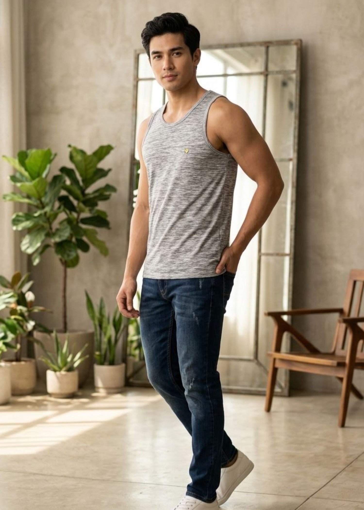cotton Tank Top in Steal grey