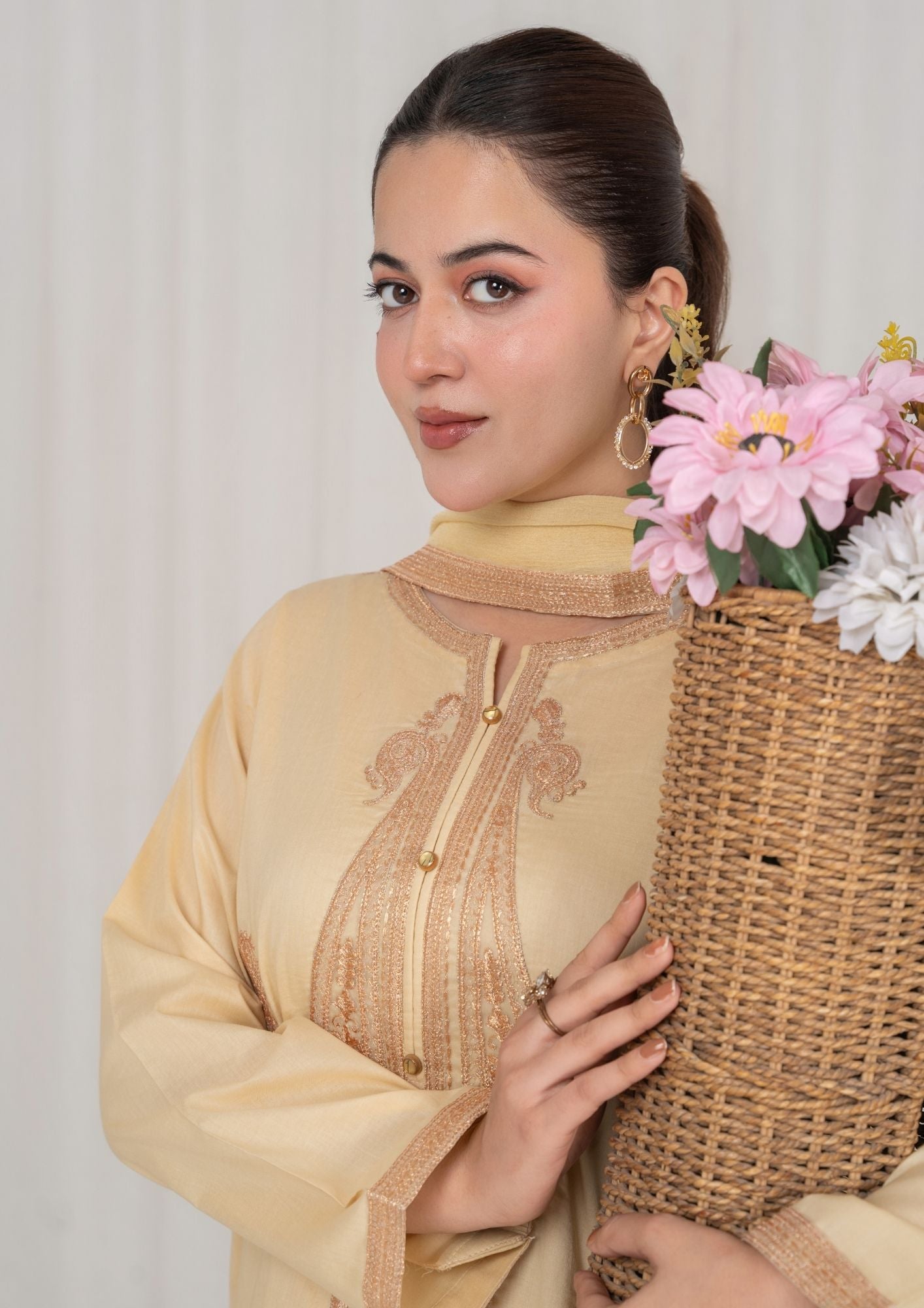 lawn Sharara in Khaki brown