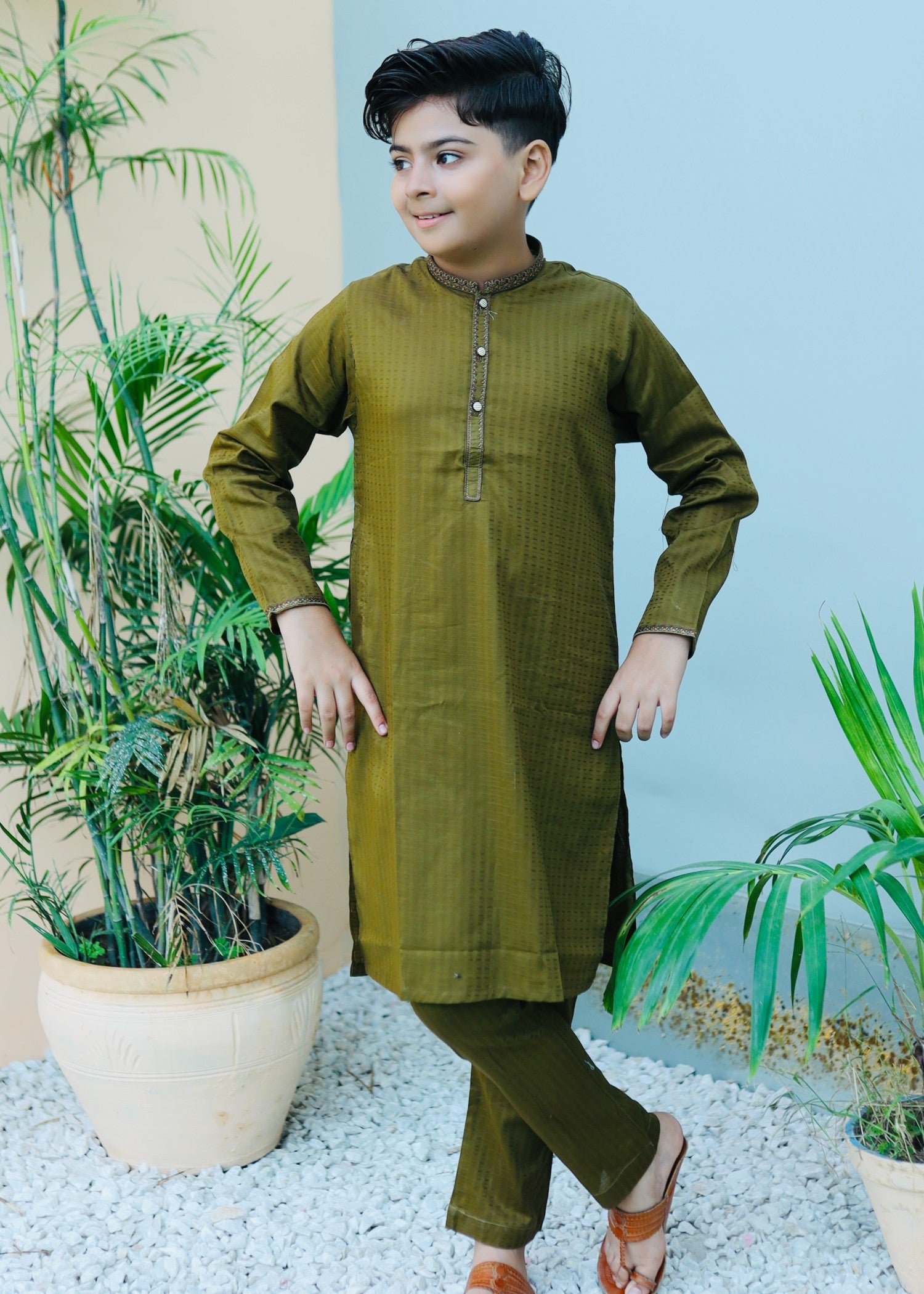 cotton Kurta Set in Avocado green