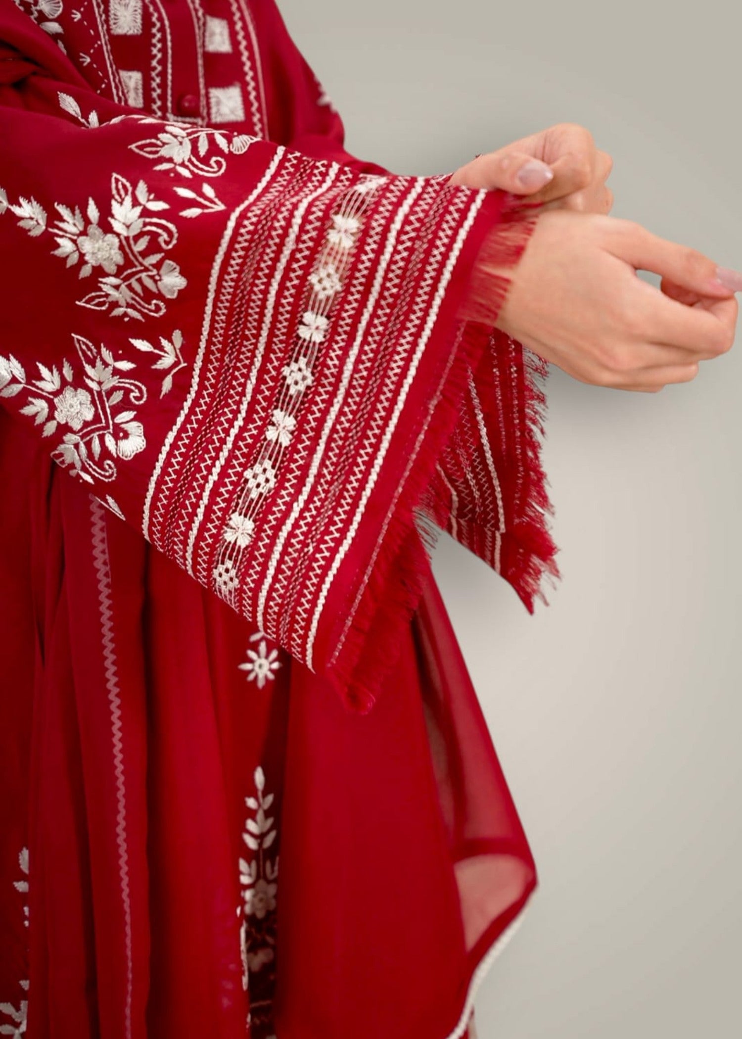 khaddar Kurta Set in Blush red