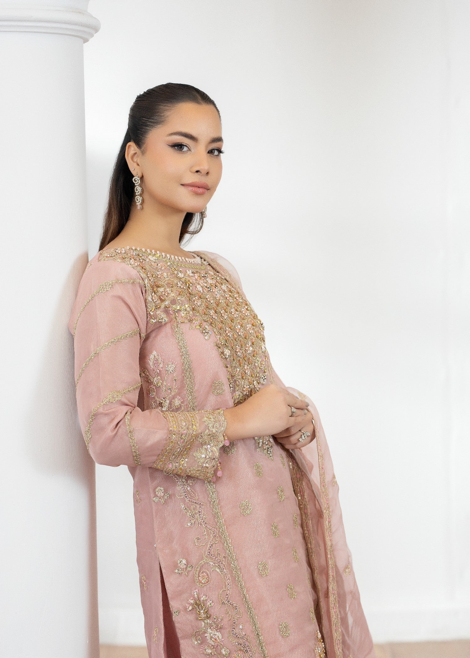 organza Kurta Set in Rose pink