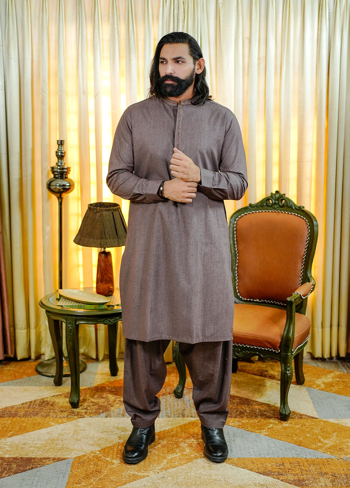 cotton viscose Shalwar Kameez in Mocha brown