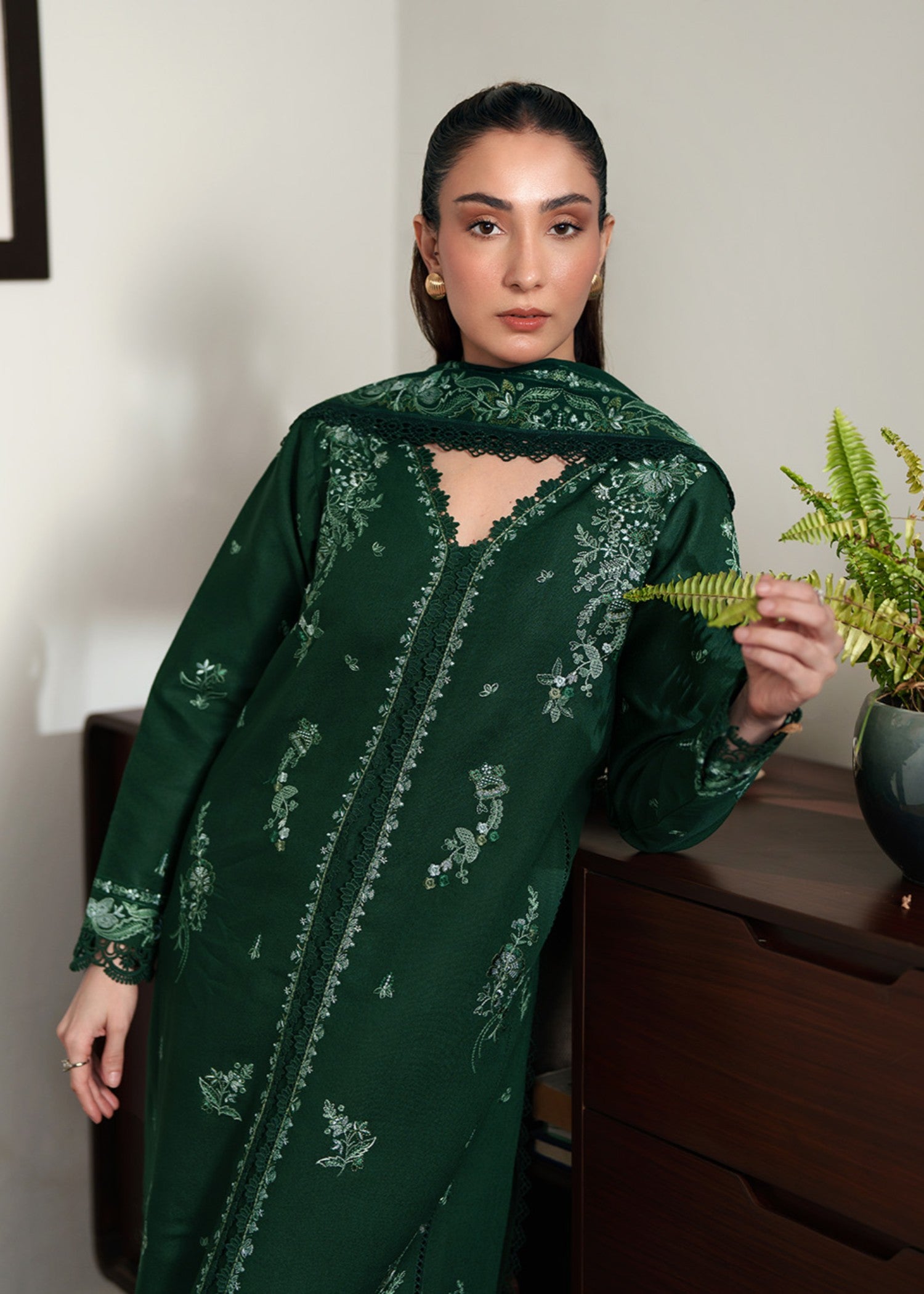 karandi Kurta Set in Dark green