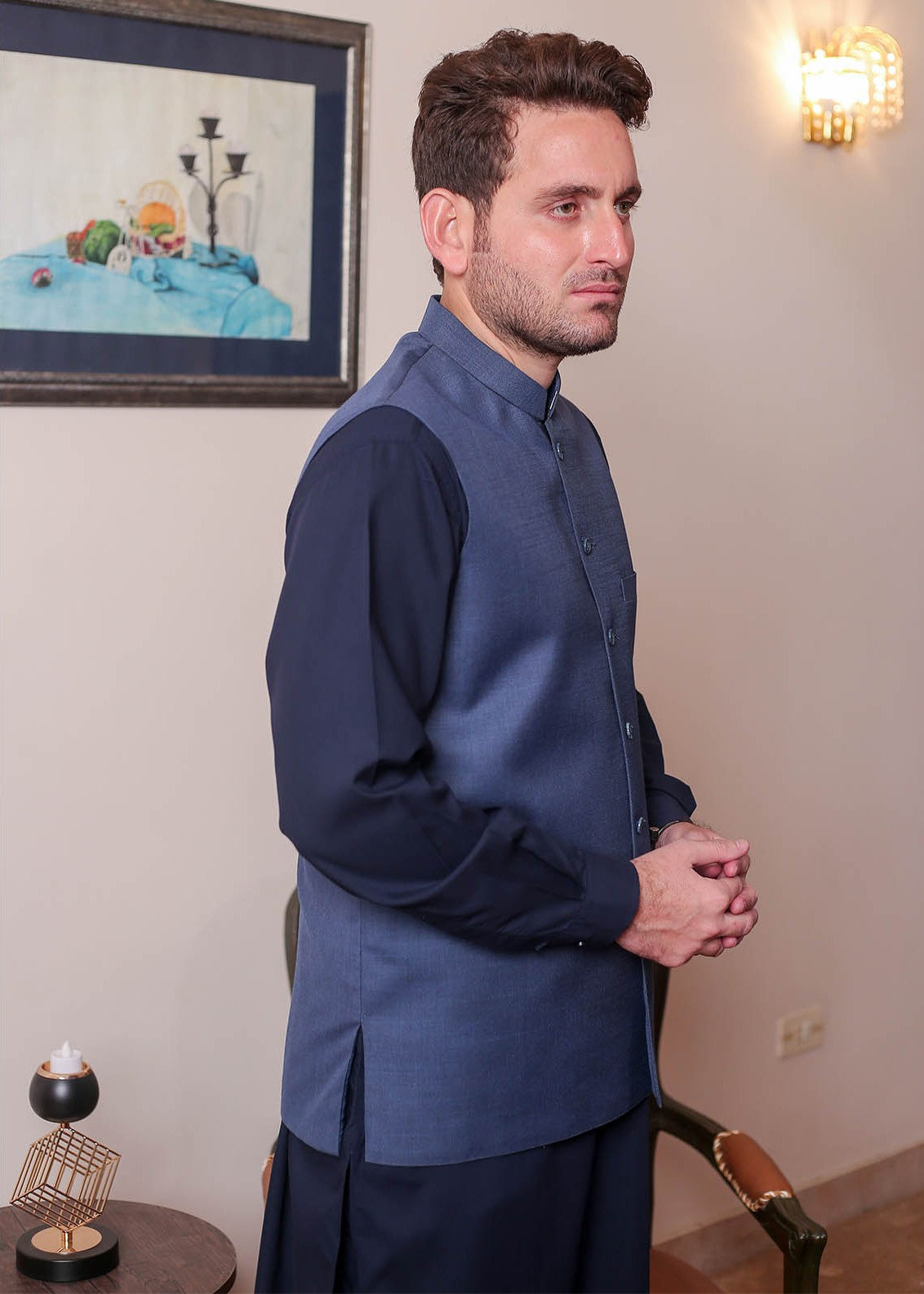 banarsi silk Waistcoat in Blue