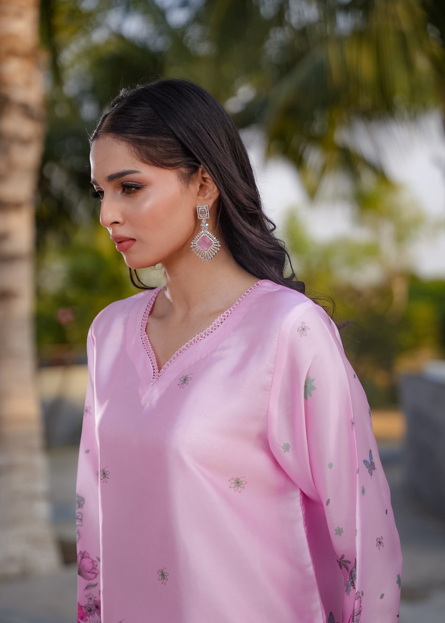 silk charmeuse Kurta Set in Bubblegum pink