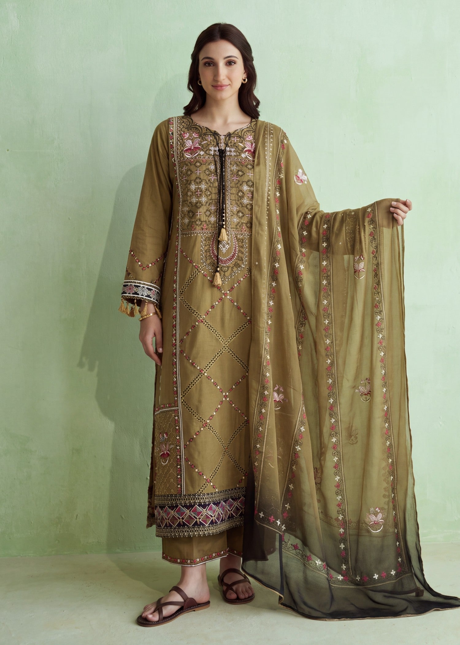 cotton Kurta Set in Coffee brown