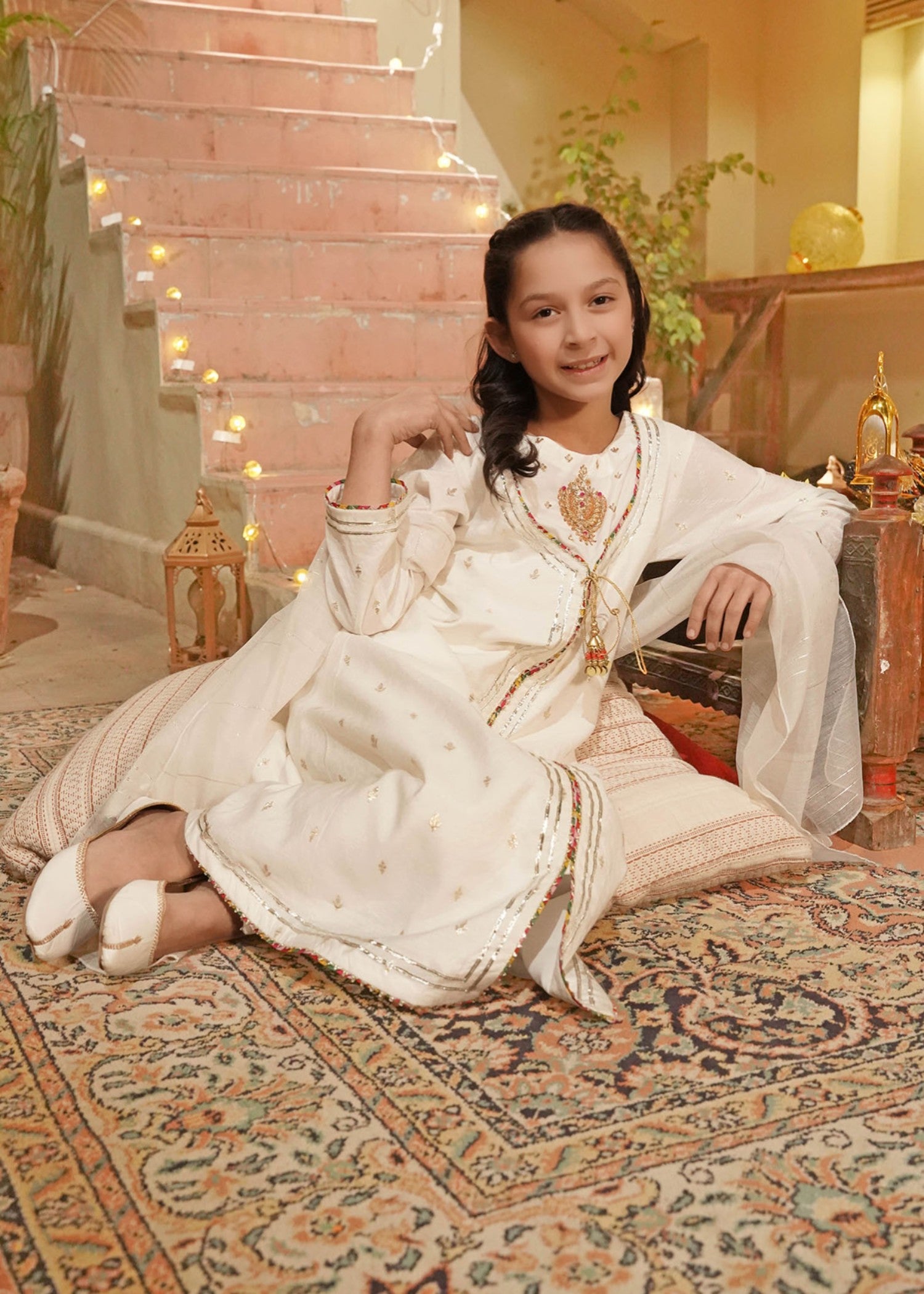 viscose jacquard Pishwas in Ivory