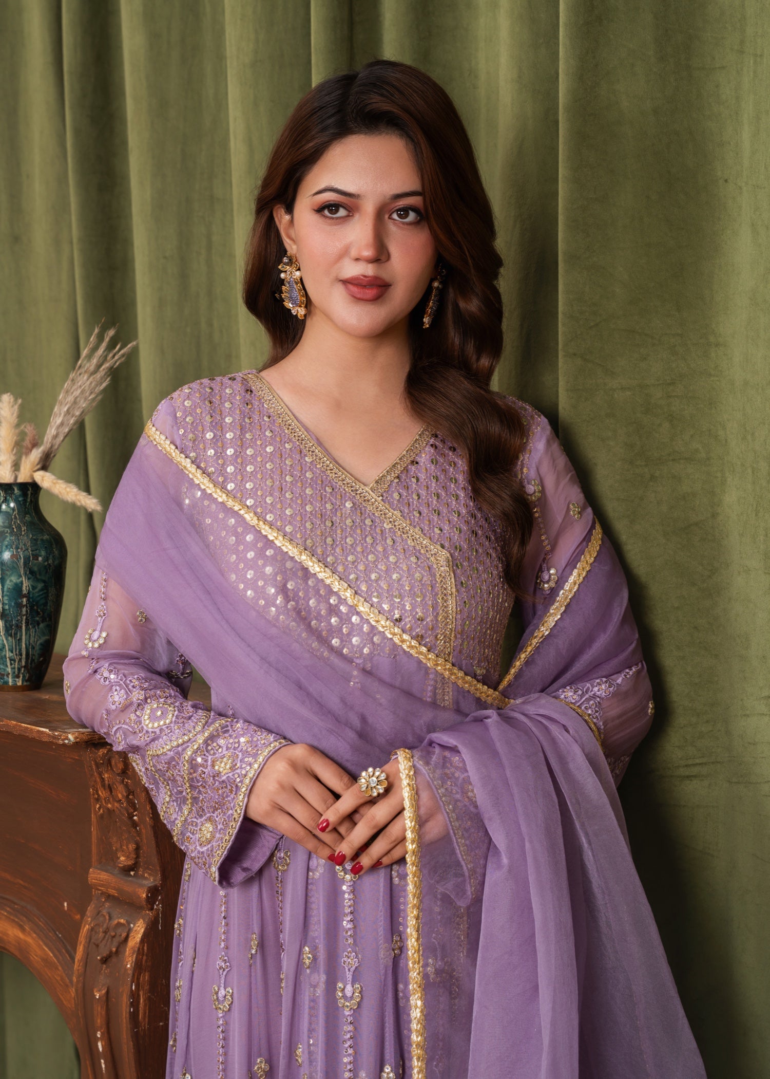 chiffon Angrakha in Lilac